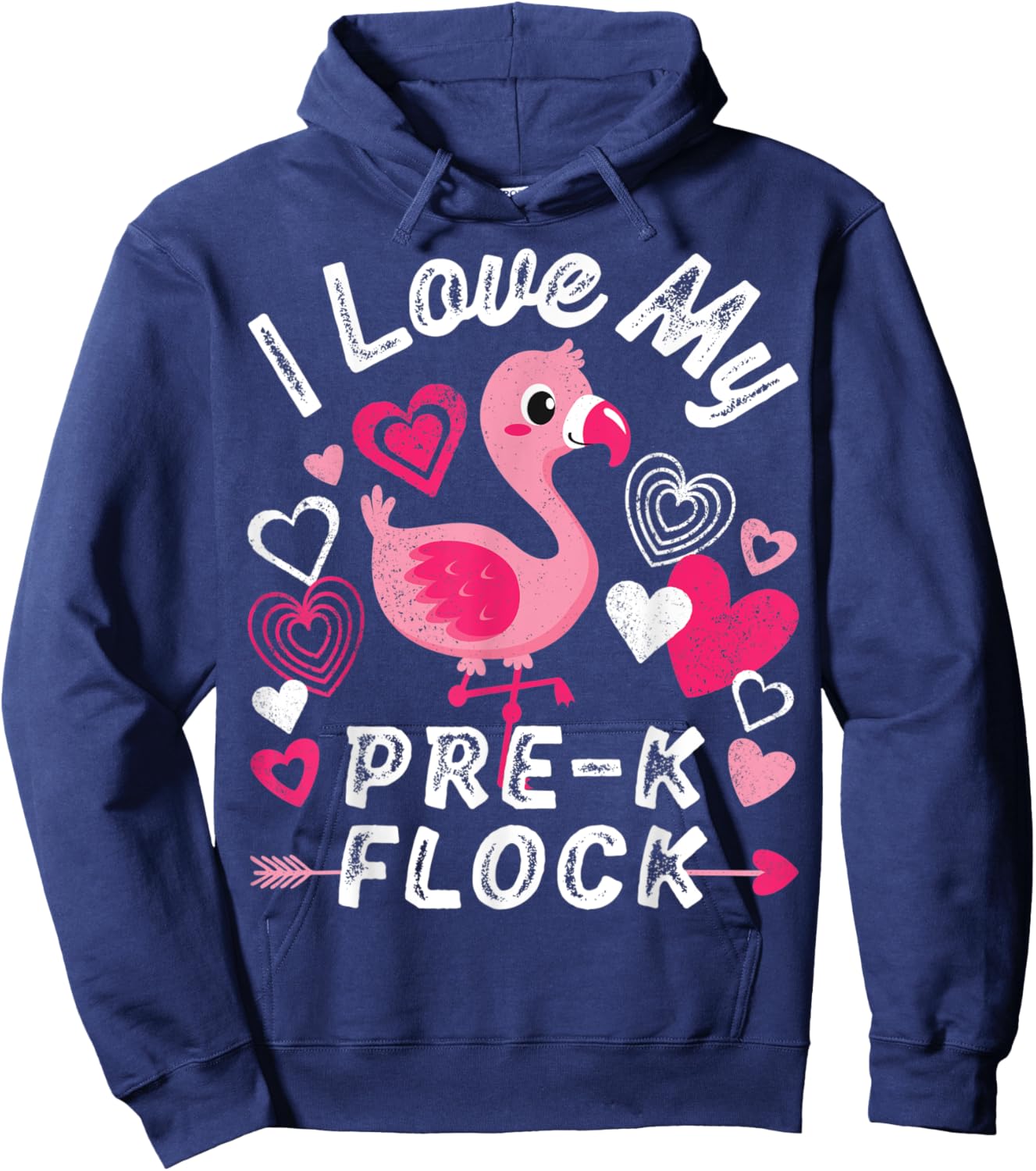 I Love My Pre-K Flock Flamingo Heart Preschool PreK Teacher Hoodie - Hoodie | Navy