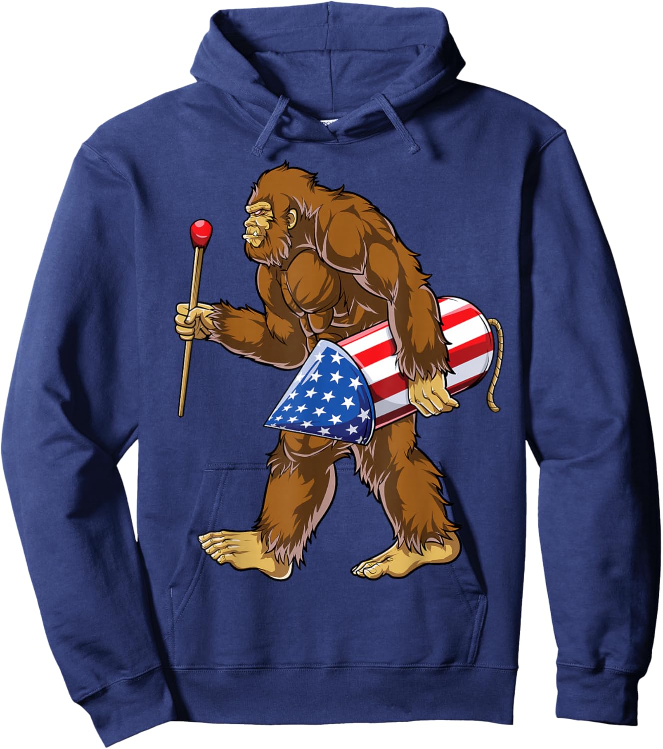 Bigfoot Fireworks 4th of July Men Sasquatch American Flag US Hoodie - Hoodie | Navy