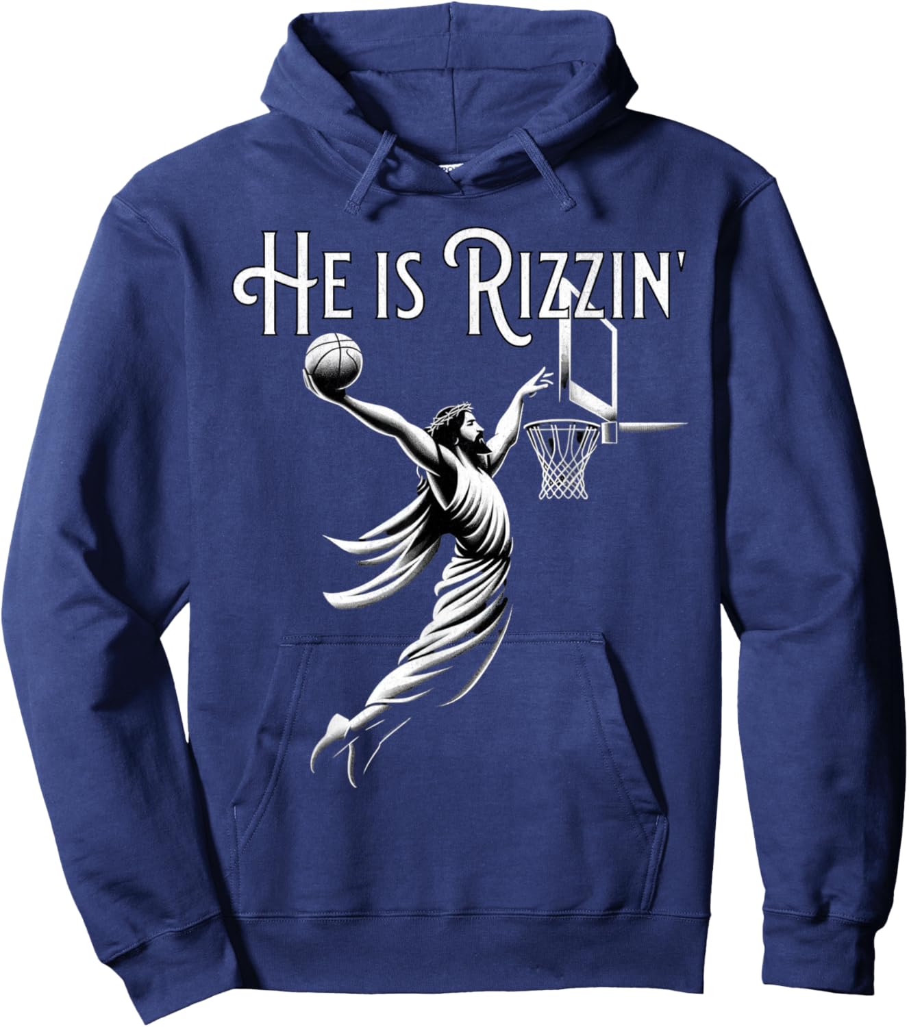 He is Rizzin Jesus Playing Basketball Funny Sports Rizz Hoodie - Hoodie | Navy