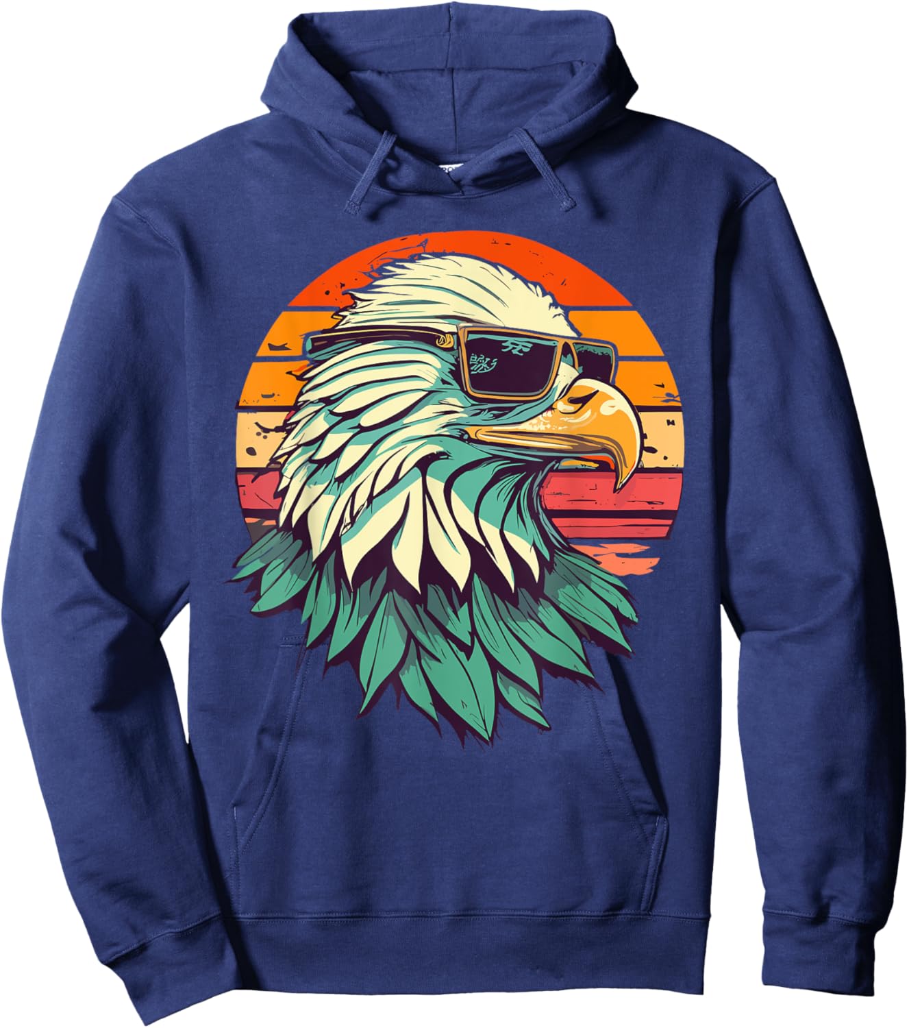 Vintage Eagle with Sunglasses - Retro American Bald Eagle Hoodie - Hoodie | Navy