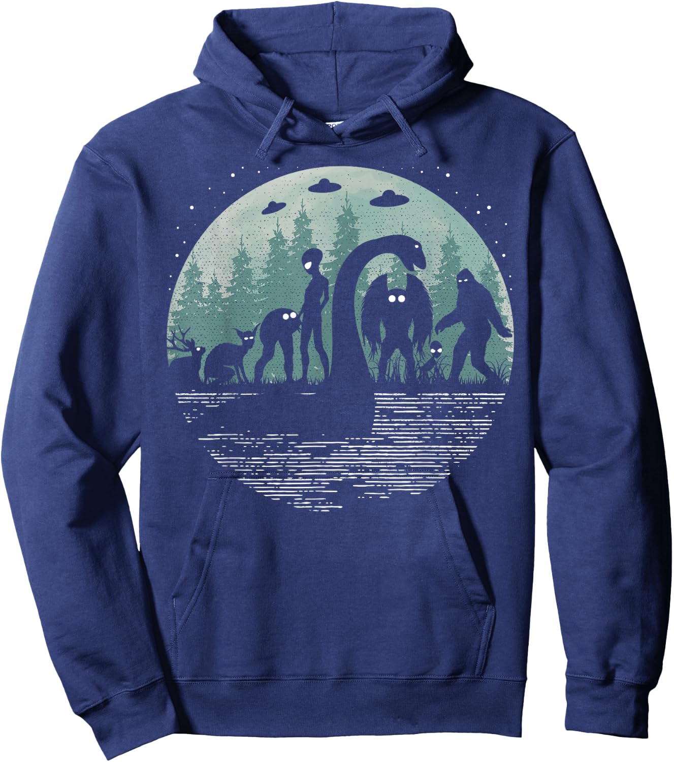 Bigfoot Loch Ness Monster With Mothman Aliens! Funny Cryptid Hoodie - Hoodie | Navy