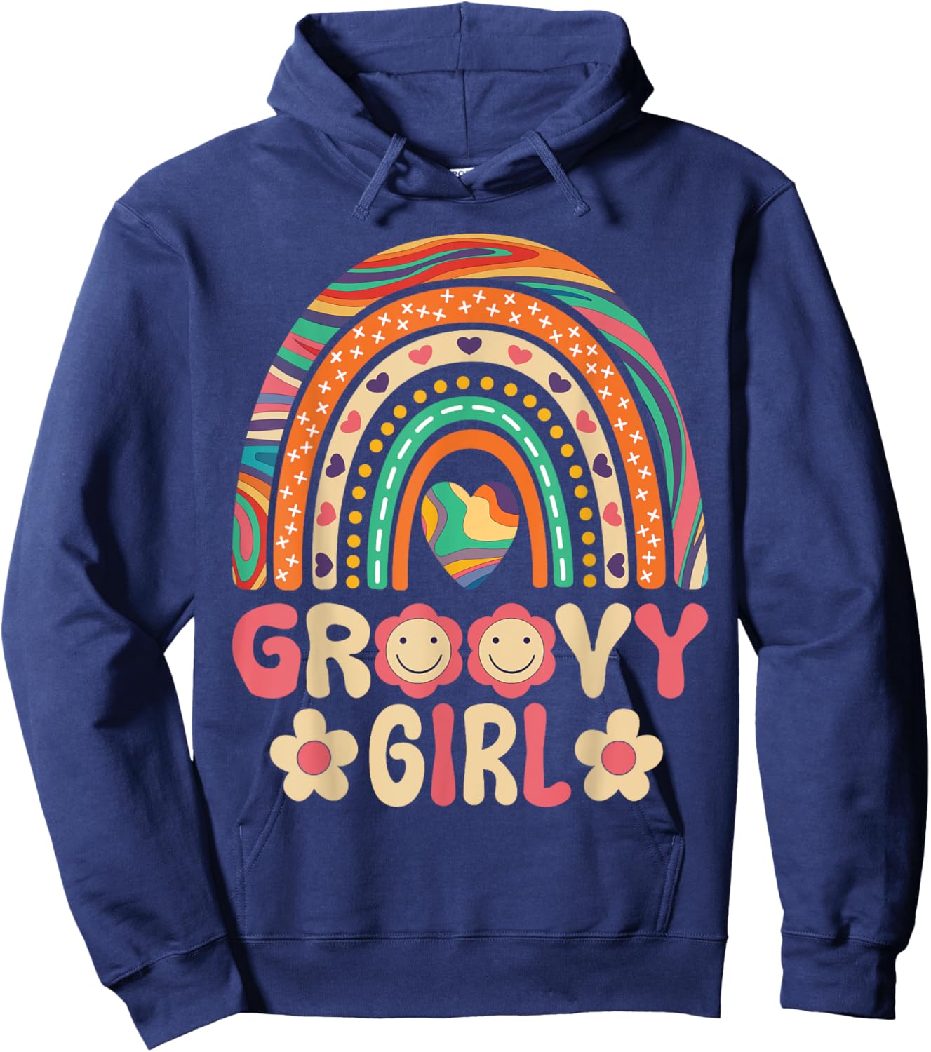 Groovy Girl 60s Theme Costume Cute 70s Outfit Rainbow Hippie Hoodie - Hoodie | Navy