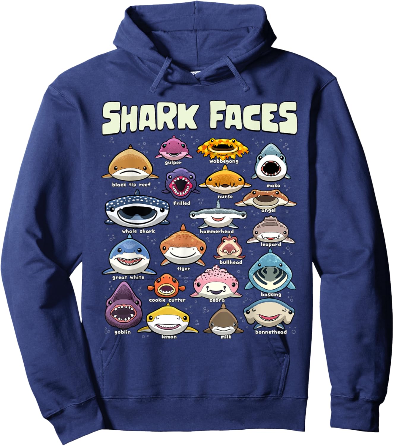 Types of Shark Faces Sea Animals of the World Shark Lover Hoodie - Hoodie | Navy