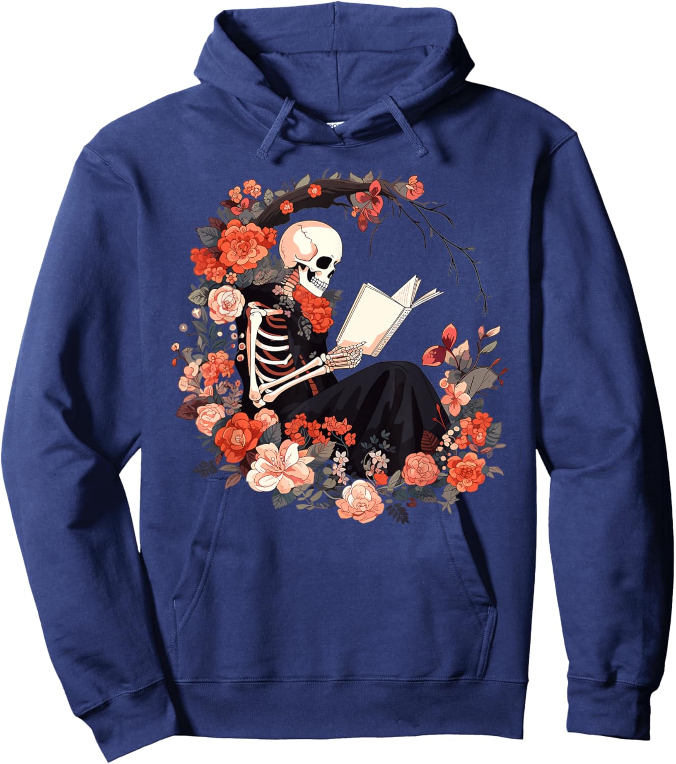 Skeleton Reading Book Lover Floral Flowers Bookish Bookworm Hoodie - Hoodie | Navy