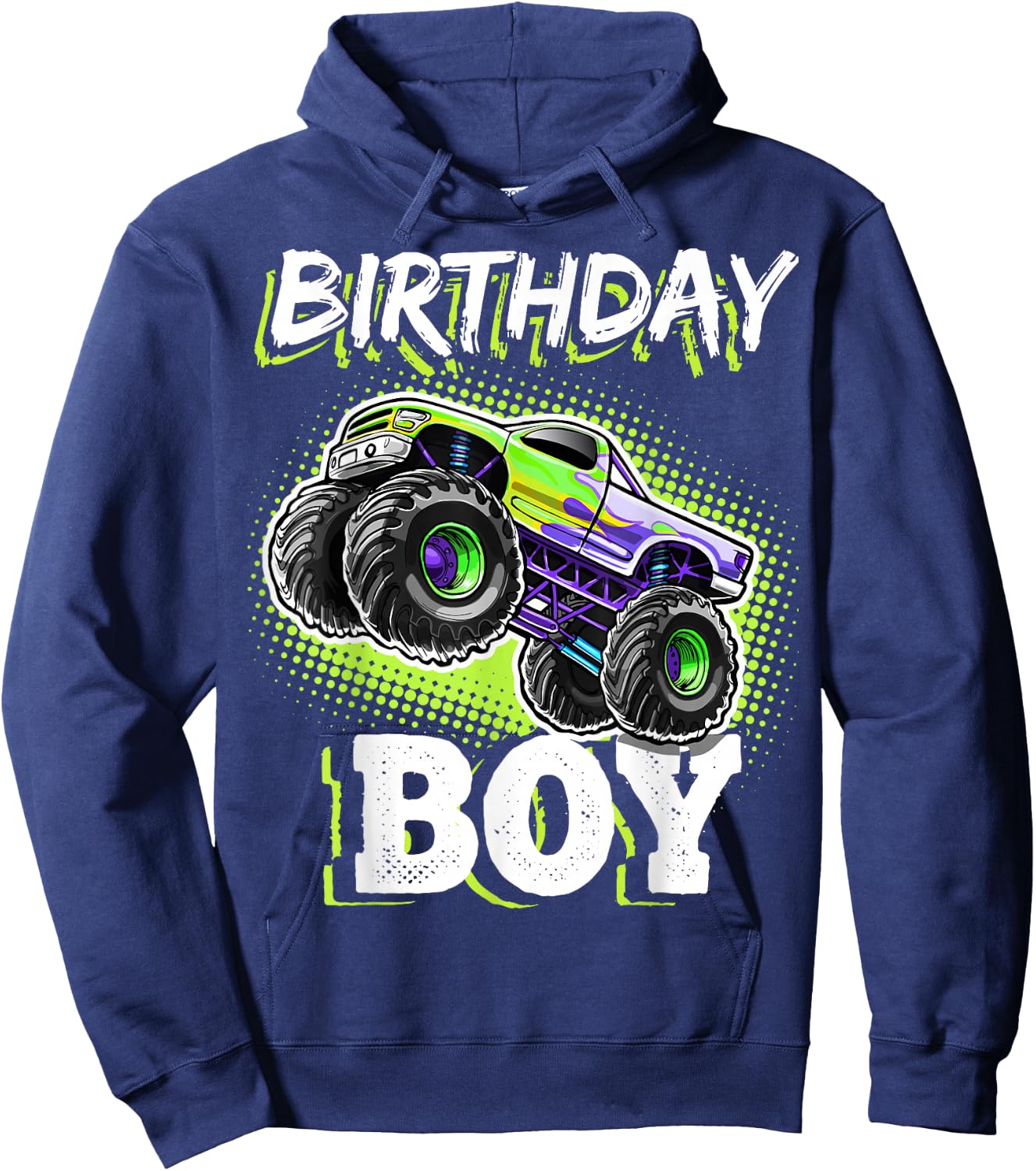 Birthday Boy Monster Truck Birthday Party Gift Boys Kids Hoodie - Hoodie | Navy