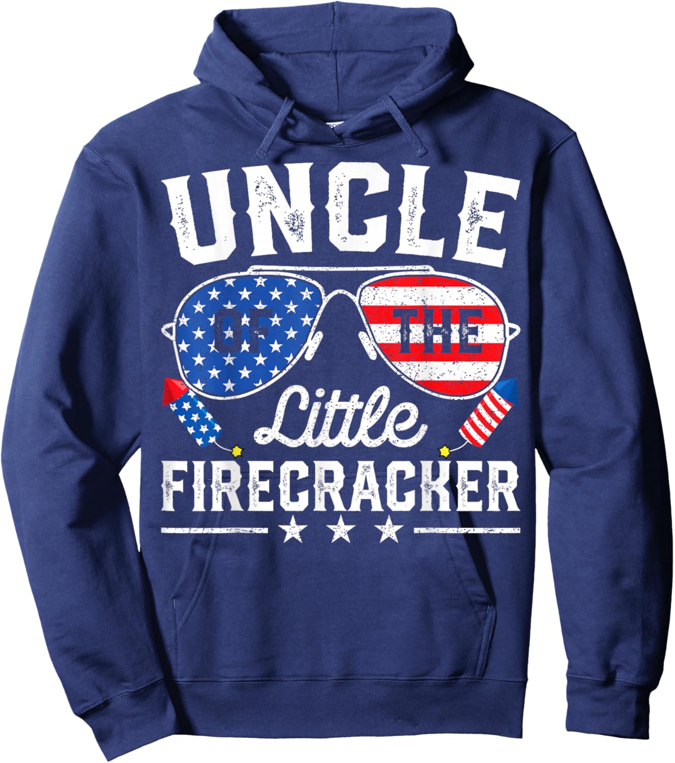 4th of July Birthday Uncle Of The Little Firecracker Hoodie - Hoodie | Navy
