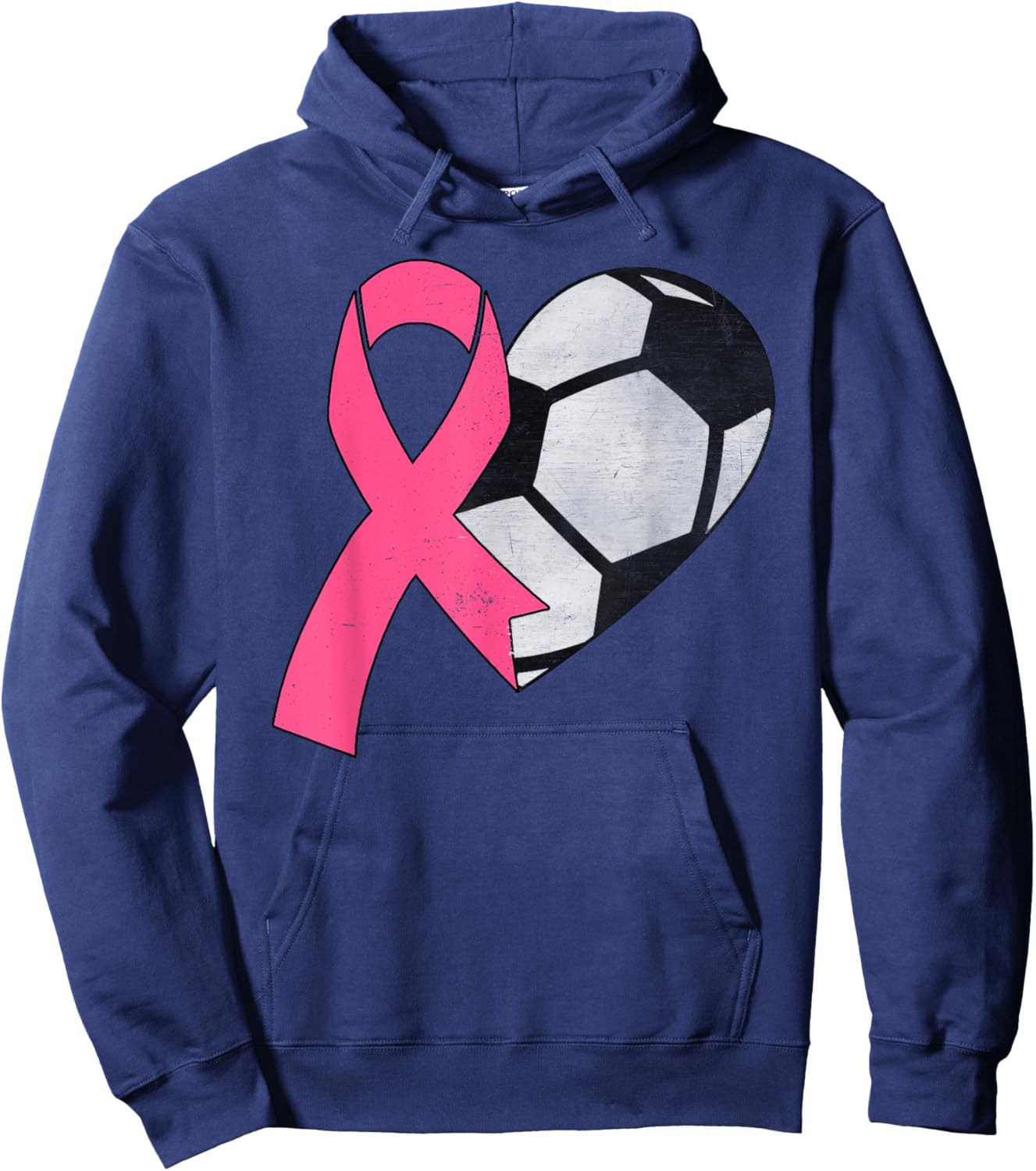 Pink Ribbon Soccer Ball Breast Cancer Awareness Month Women Hoodie - Hoodie | Navy