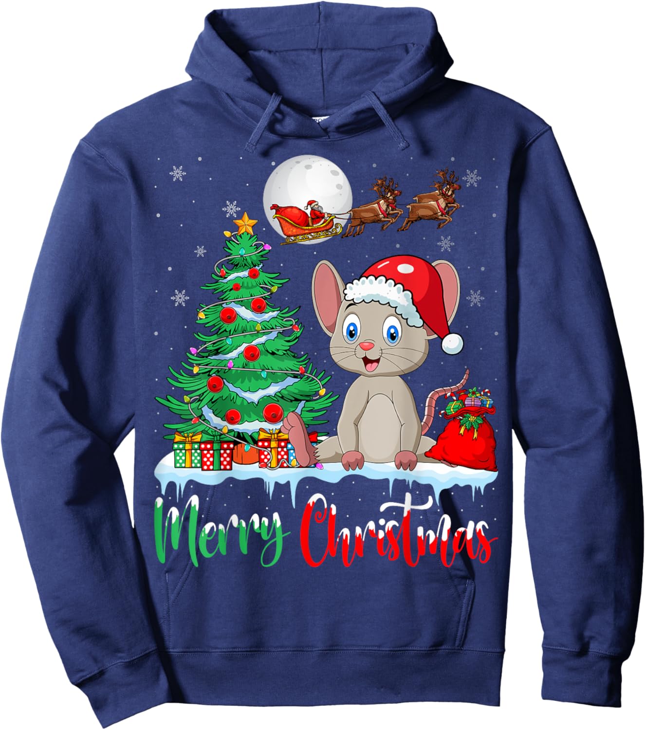 Mouse Wearing Santa Hat Xmas - Merry Christmas Mouse Hoodie - Hoodie | Navy
