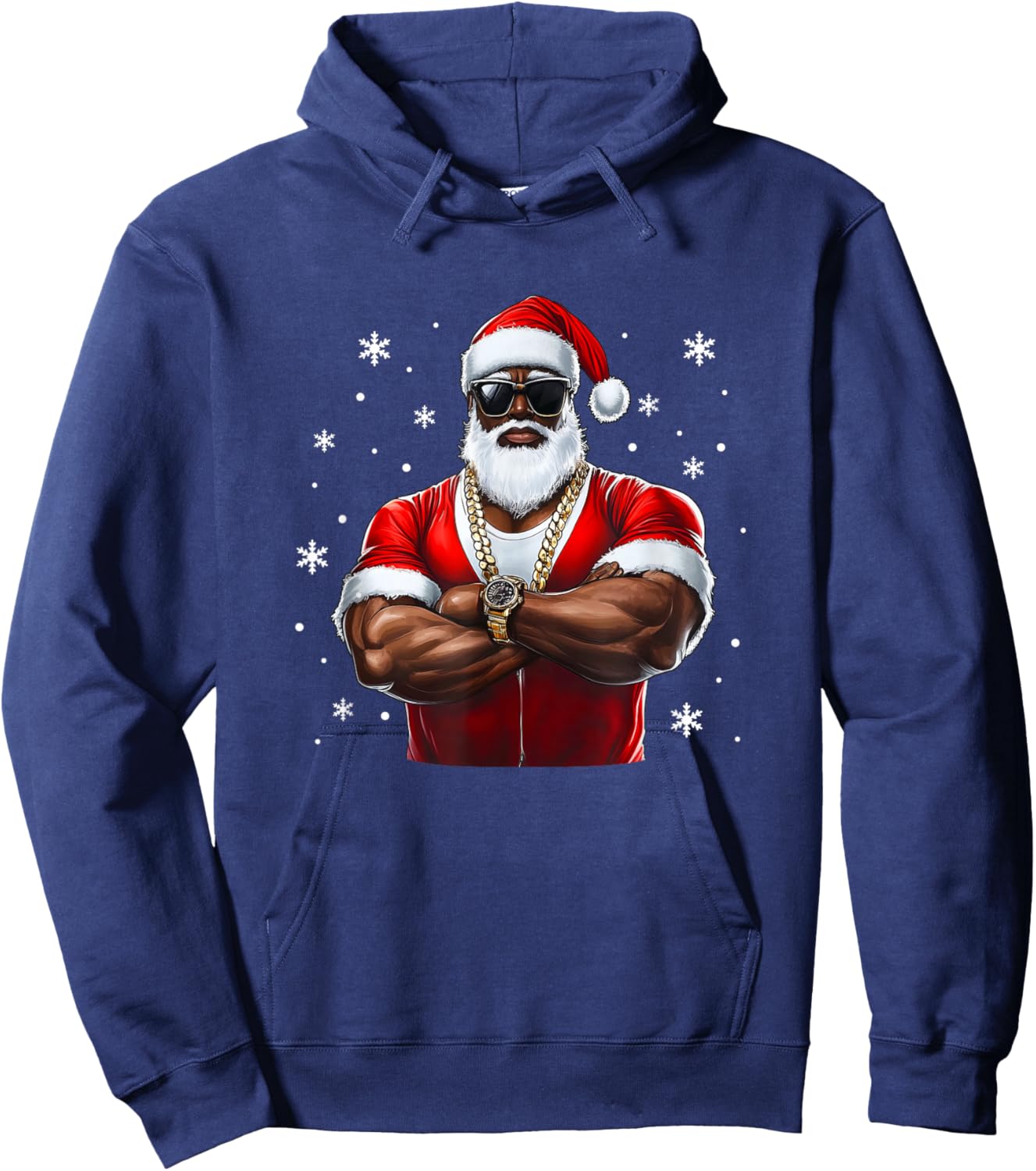 African American Santa Christmas Cool Afro Black X-Mas Hoodie - Hoodie | Navy
