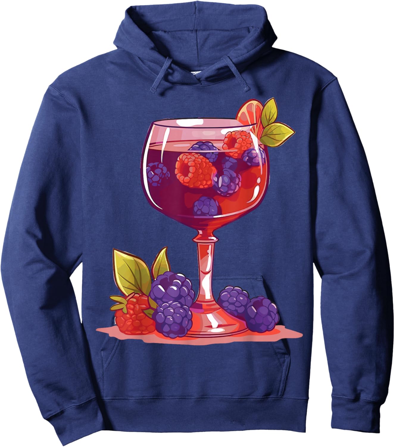 Glass of Wine and Berries Drinking Lover Design Hoodie - Hoodie | Navy