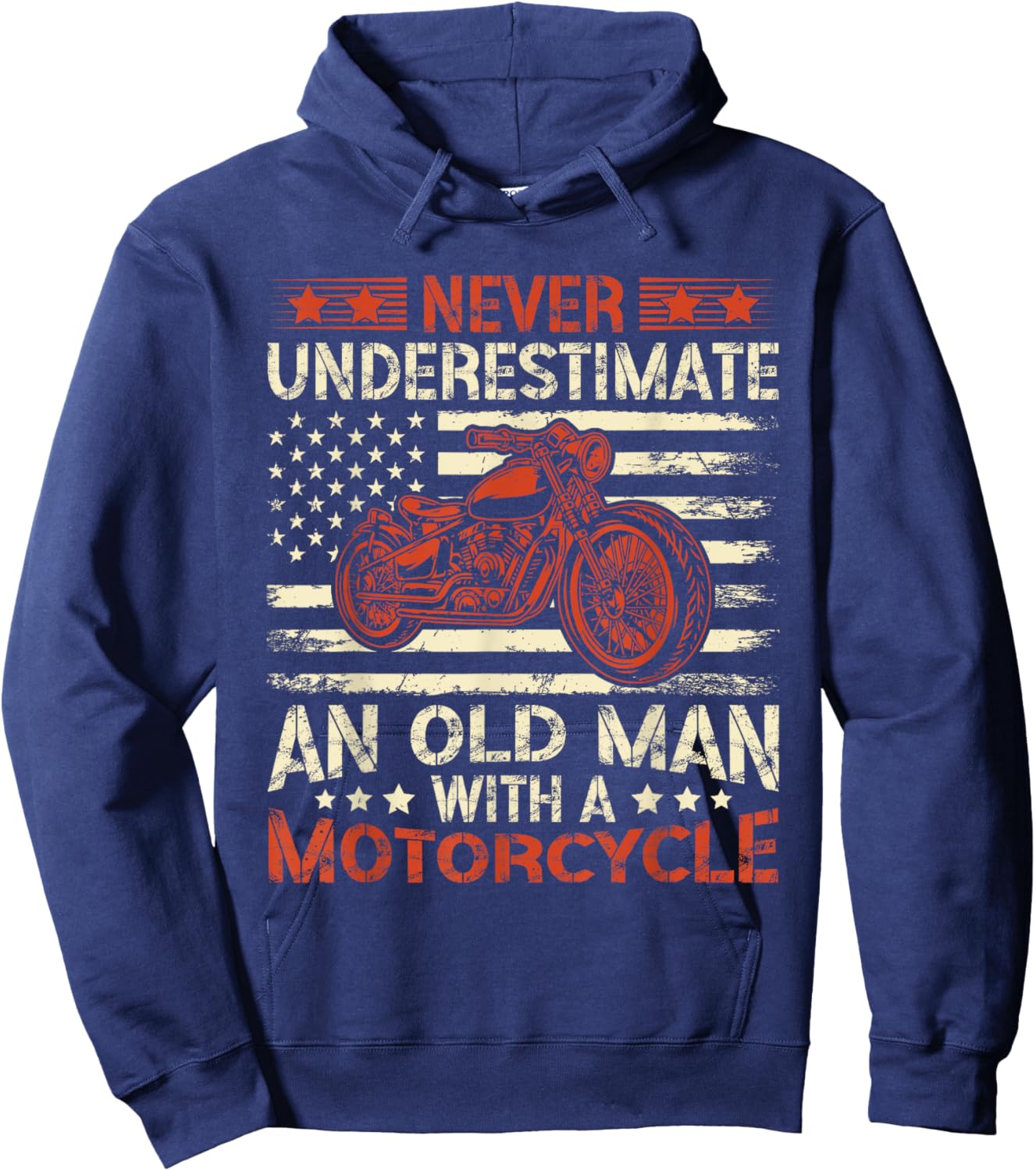 Never Underestimate An Old Man With A Motorcycle USA Flag Hoodie - Hoodie | Navy