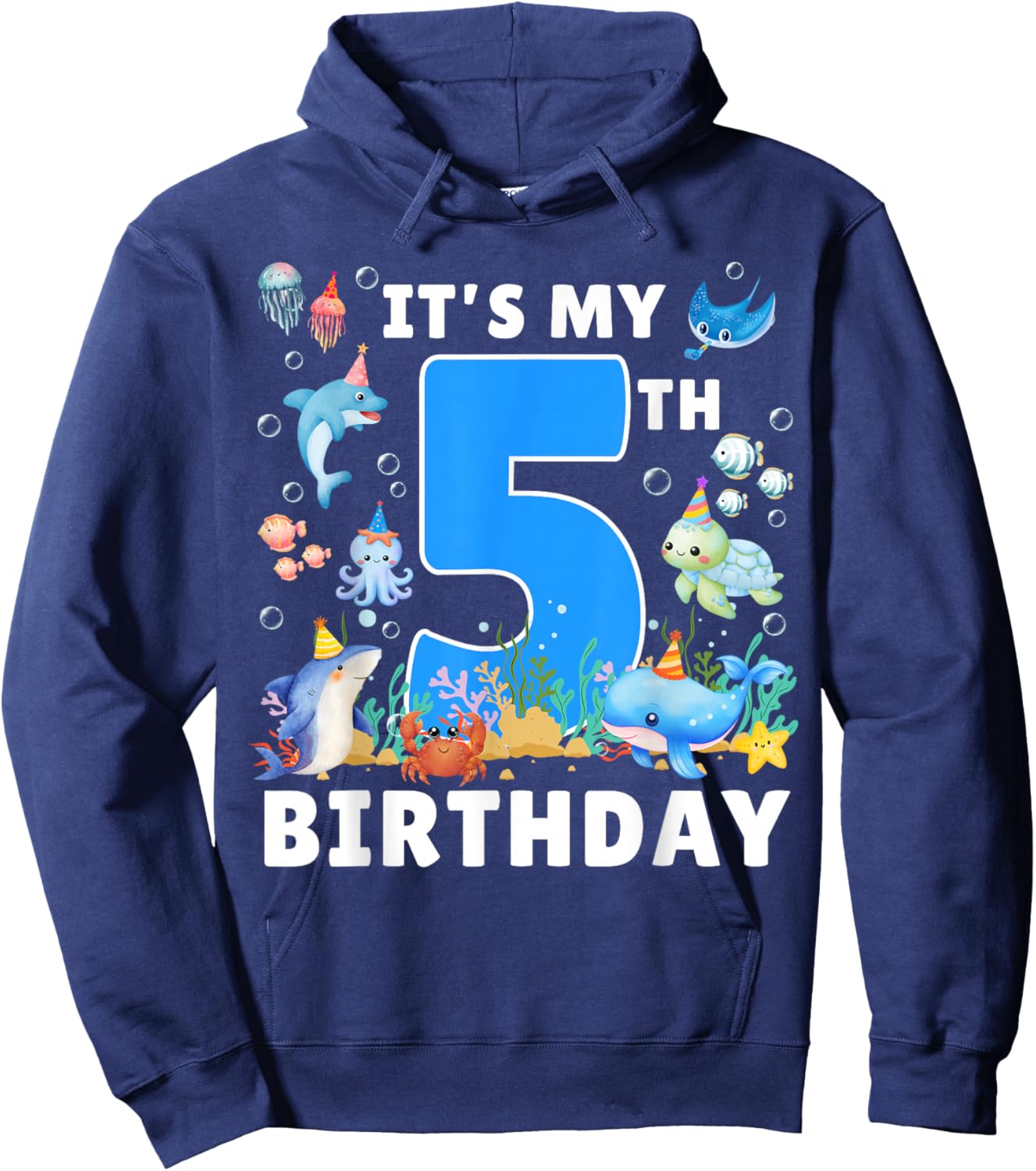 5th Birthday Under The Sea 5 Years Old Ocean Party Theme Hoodie - Hoodie | Navy