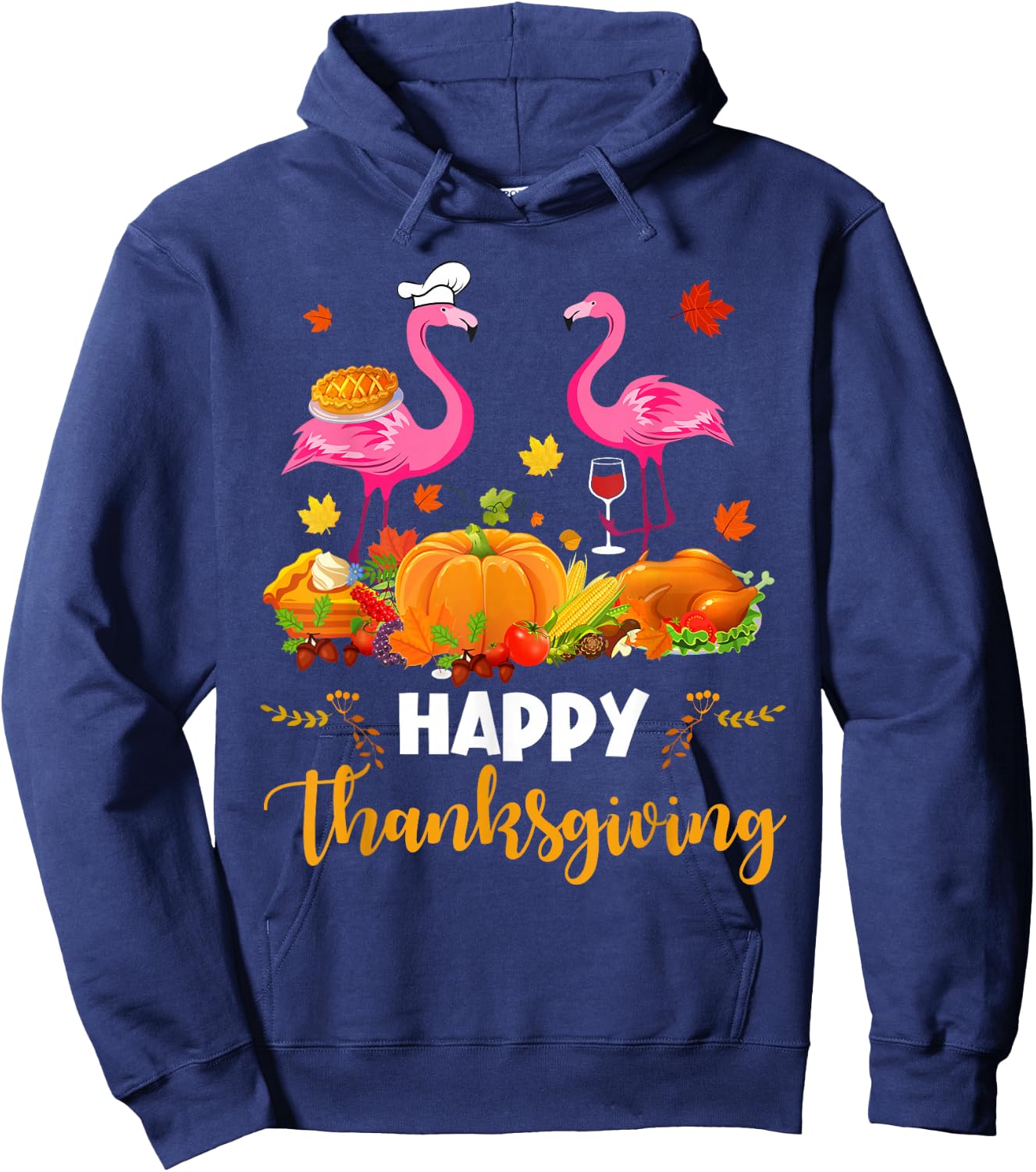 Cool Happy Thanksgiving Flamingo Drinking Wine Lover Gifts Hoodie - Hoodie | Navy