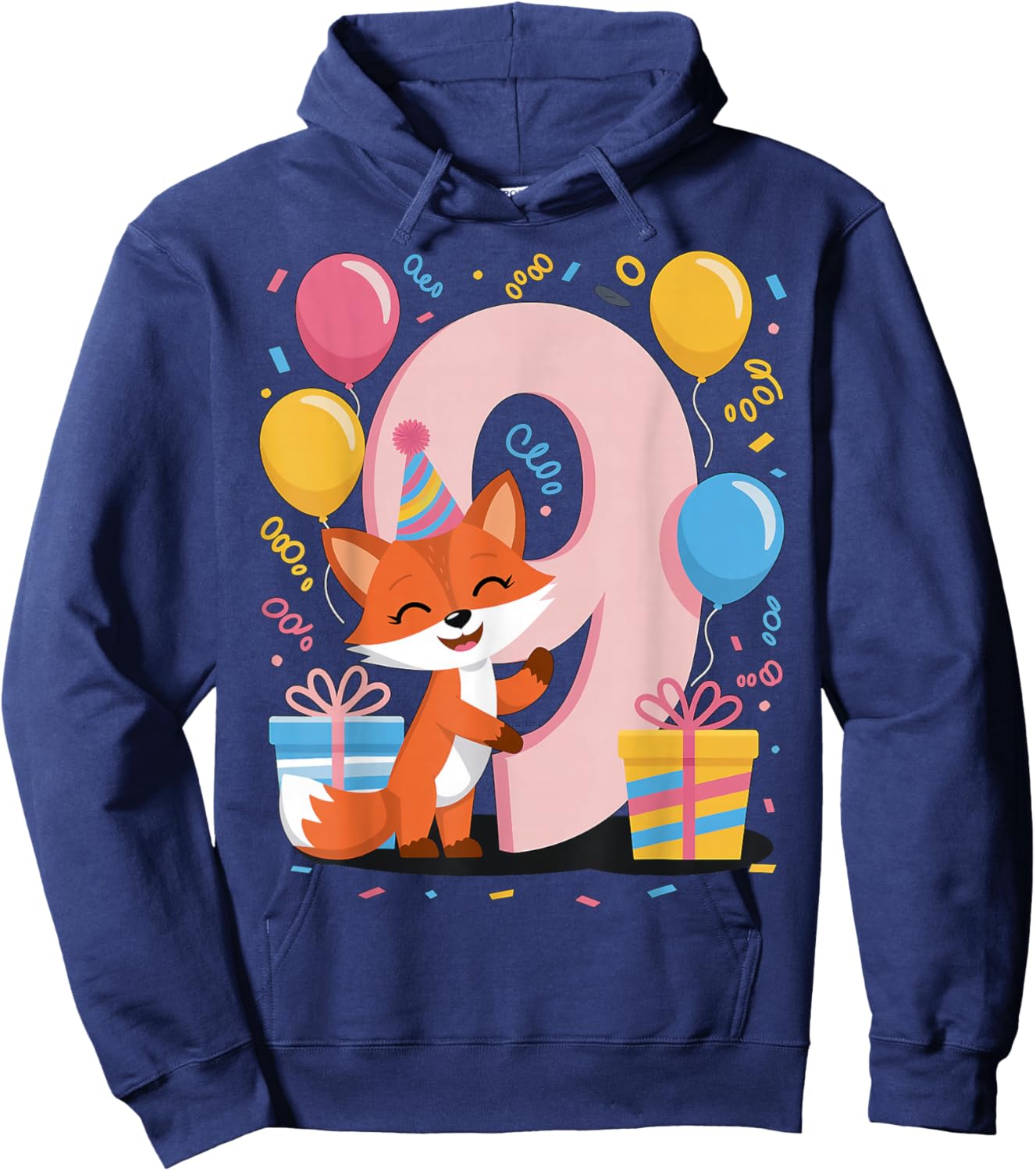 Fox 9th birthday for boy girl 9 years old ninth nine Fox Hoodie - Hoodie | Navy