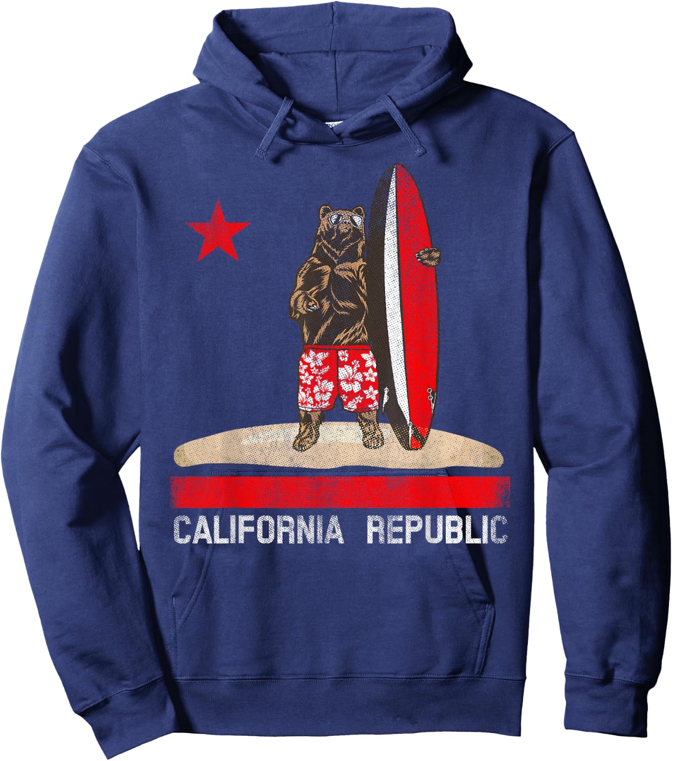 California Republic State Surfer Bear Surfing Cali Beach Hoodie - Hoodie | Navy