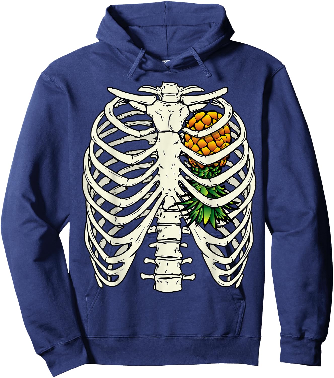 Halloween Upside Down Pineapple Swinger Skeleton Heart Hoodie - Hoodie | Navy
