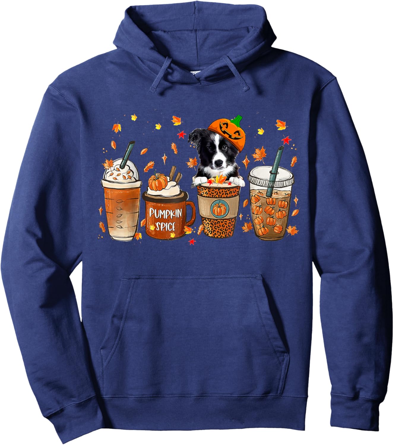 Border Collie Fall Coffee Pumpkin Spice Latte Iced Autumn Hoodie - Hoodie | Navy
