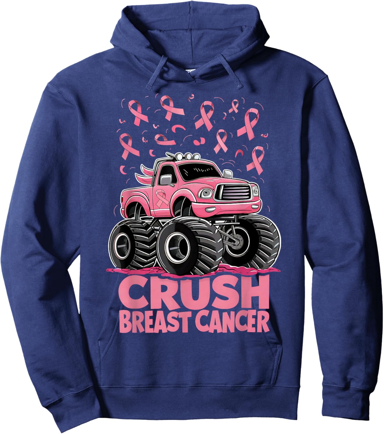 Kids Boys Pink Ribbon Breast Cancer Awareness Crush Cancer Hoodie - Hoodie | Navy