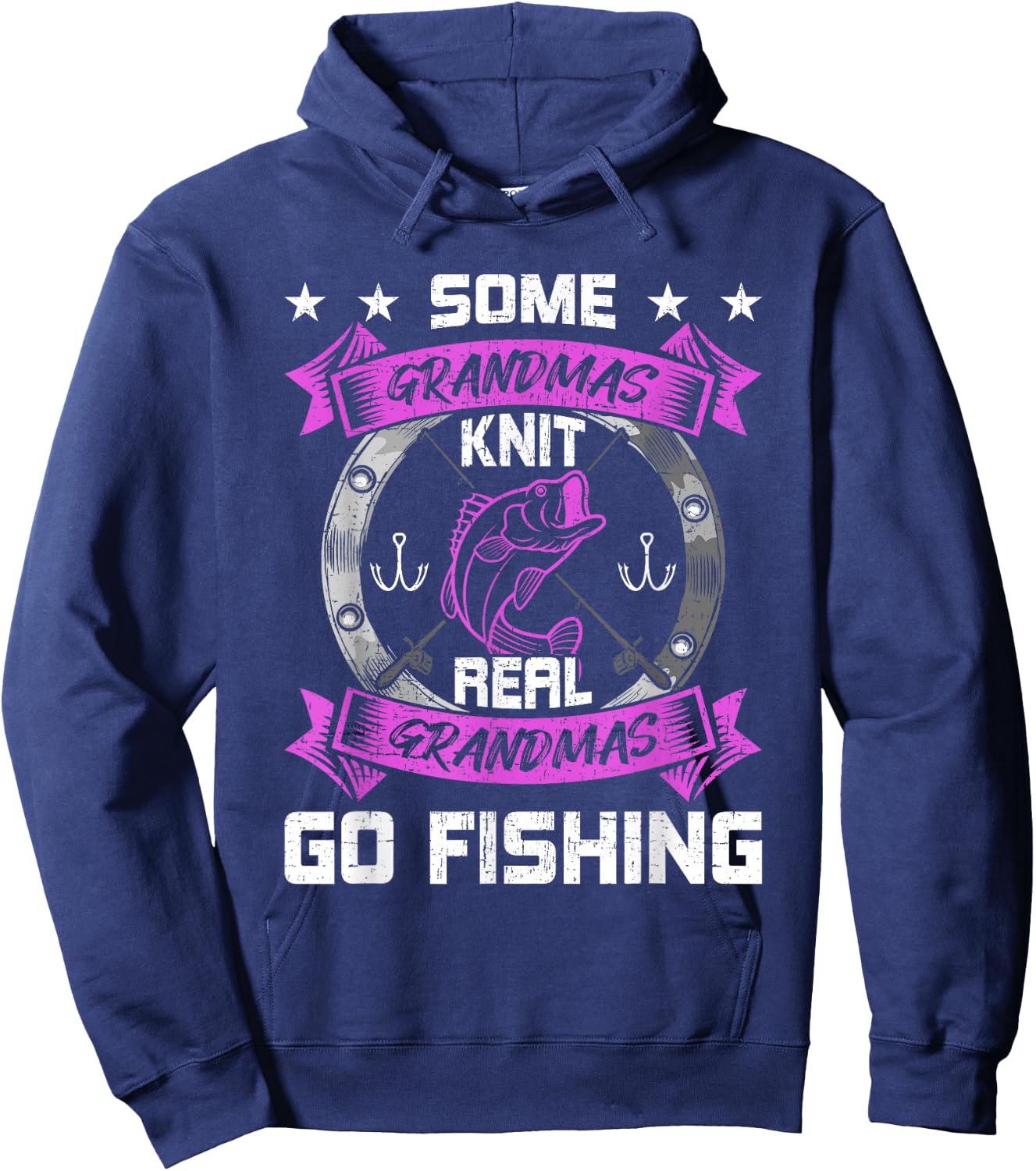 Some Grandmas Knit Real Grandmas Go Fishing Grandma Hoodie - Hoodie | Navy