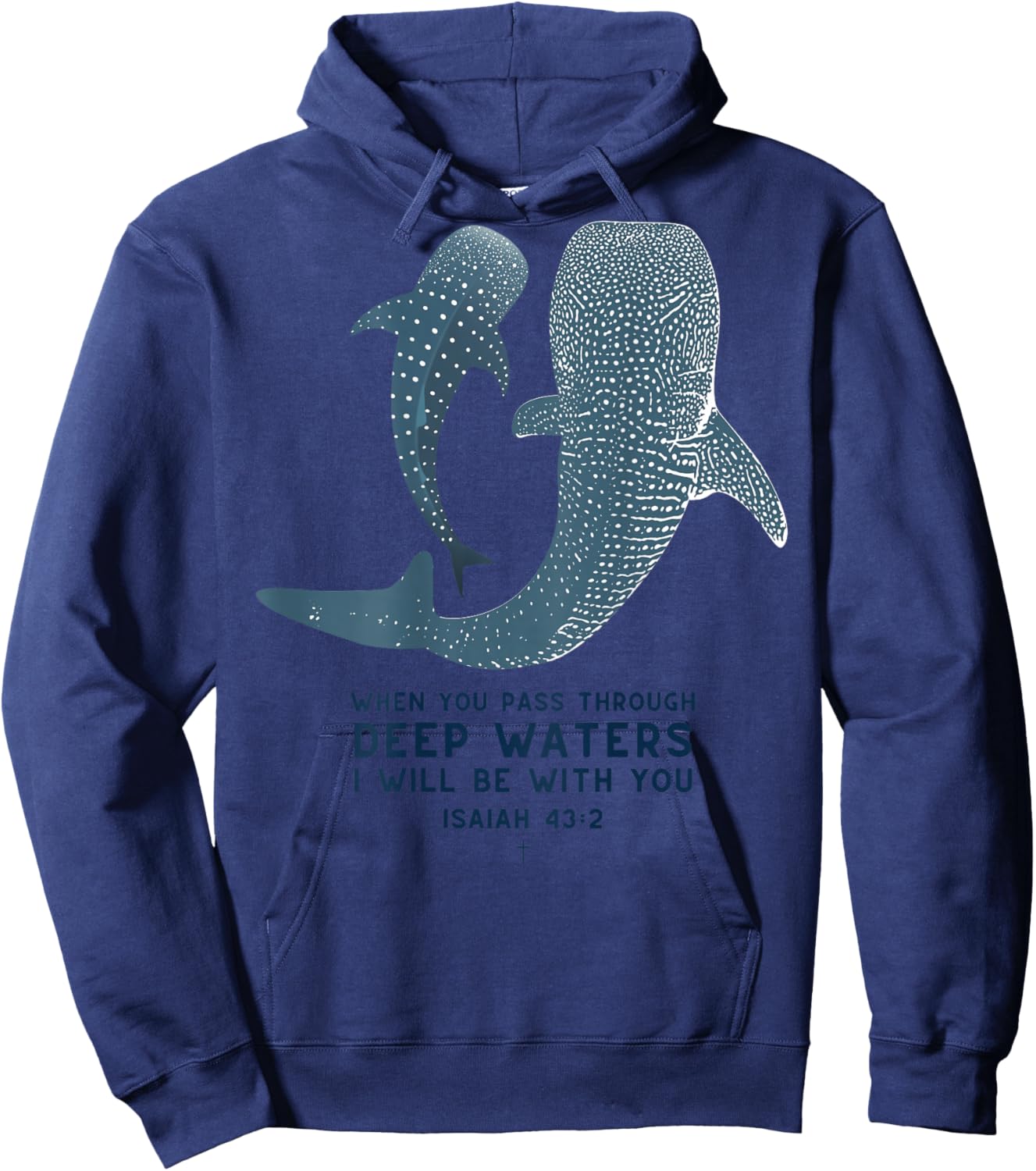 Christian Scripture Jesus Isaiah Whale Shark (On Back) Hoodie - Hoodie | Navy