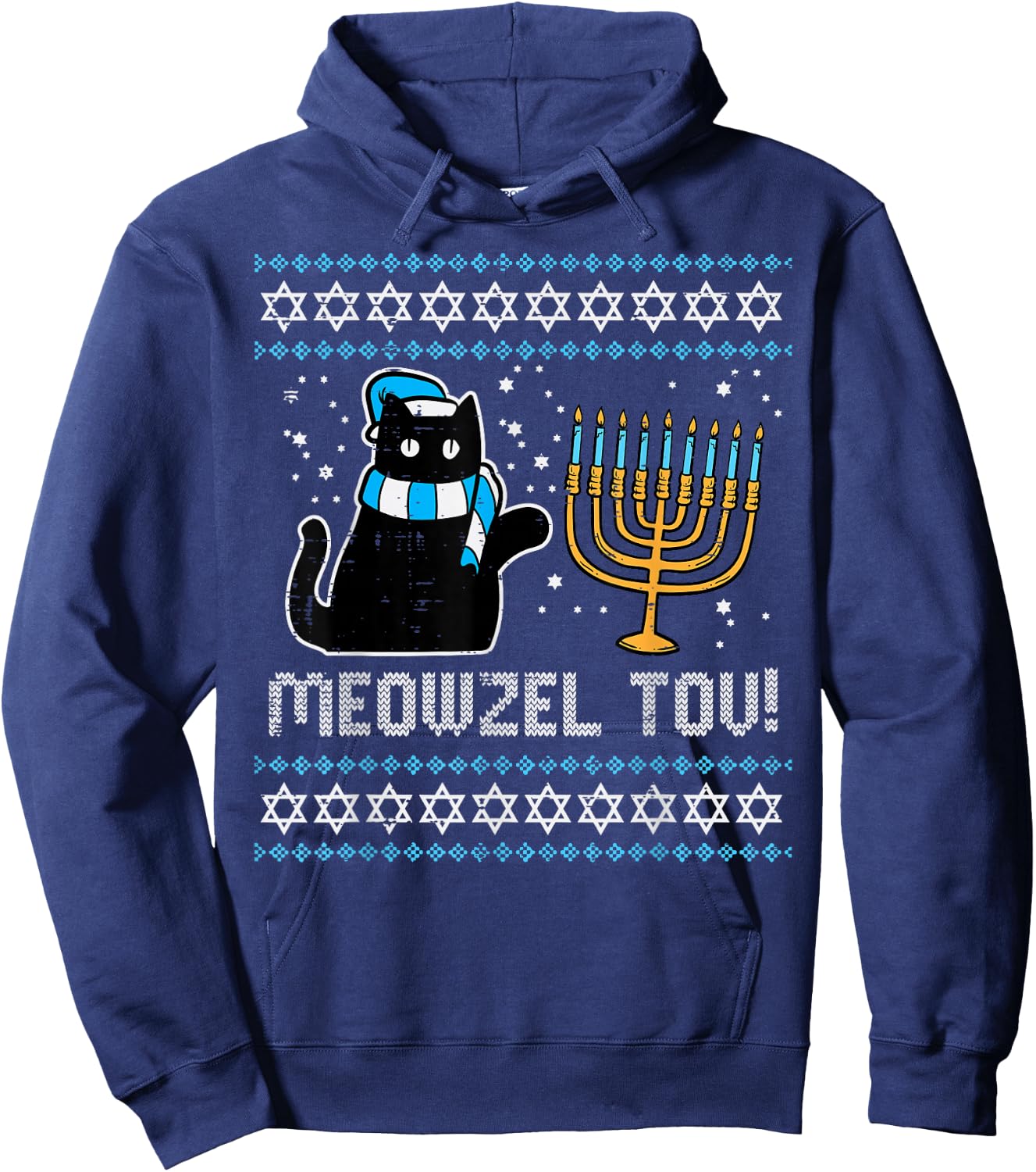 Meowzel Tov Black Cat Funny Hanukkah Chanukah Men Women Kids Hoodie - Hoodie | Navy