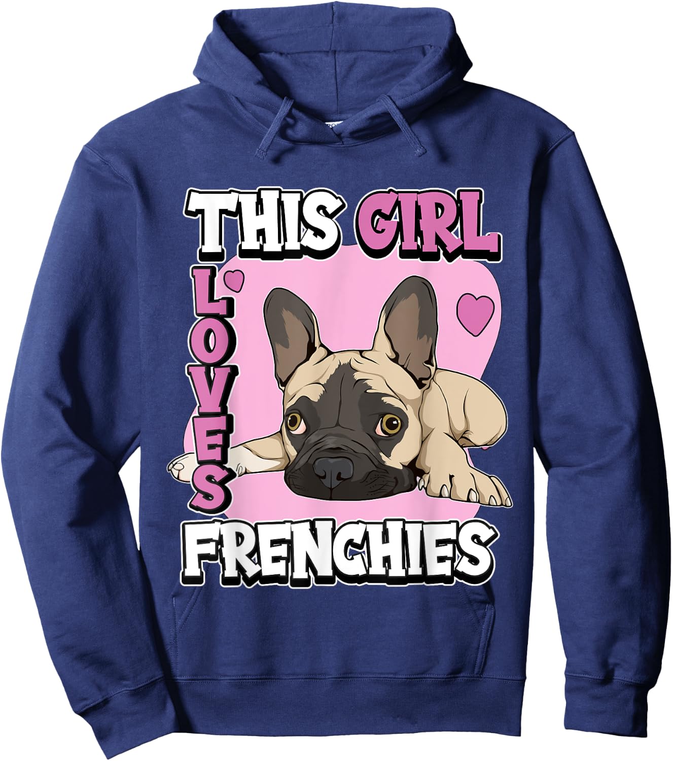 Kids Frenchie Quote This Girl Loves Frenchies French Bulldog Hoodie - Hoodie | Navy