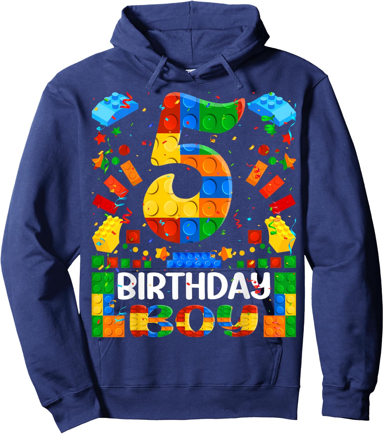 5 Year Old Building Blocks 5th Birthday Boy Brick Builder Hoodie - Hoodie | Navy