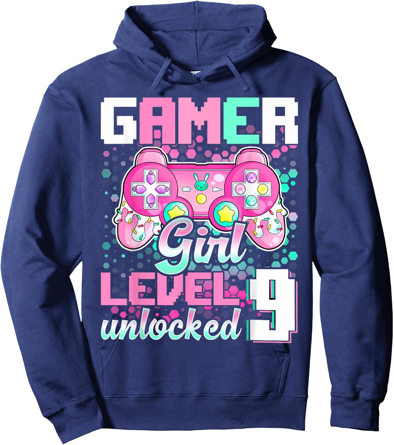9th Birthday Gift Gamer Girl Level 9 Unlocked Video Game Hoodie - Hoodie | Navy