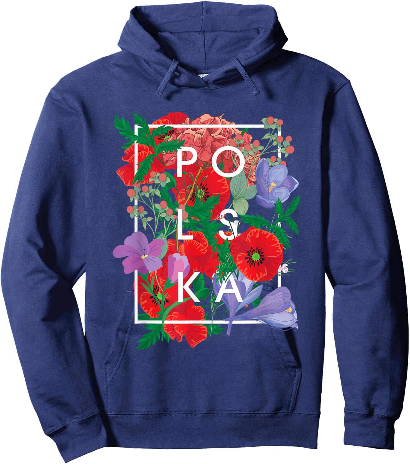Flowers of Poland Word Art - Polska Polish Pride Hoodie - Hoodie | Navy