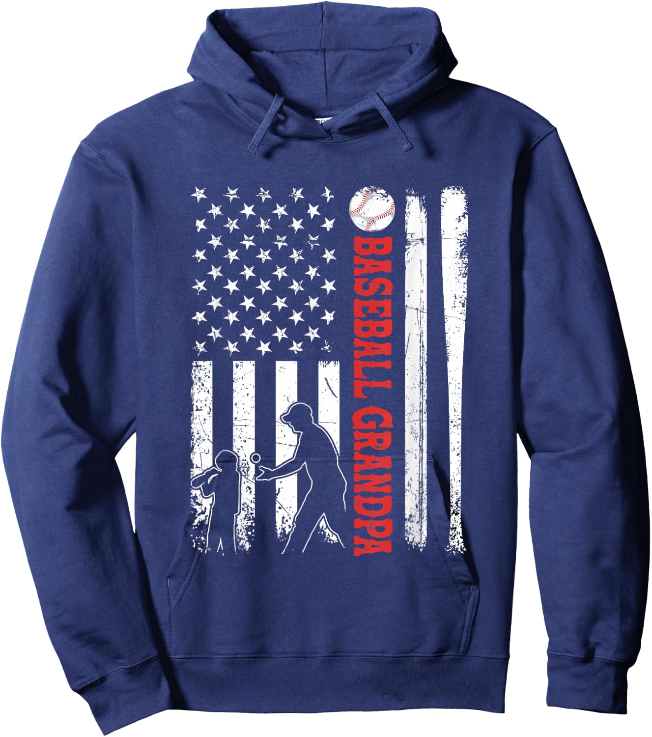 Distressed USA American Flag Baseball Grandpa Father's Day Women Kids Men Hoodie - Hoodie | Navy