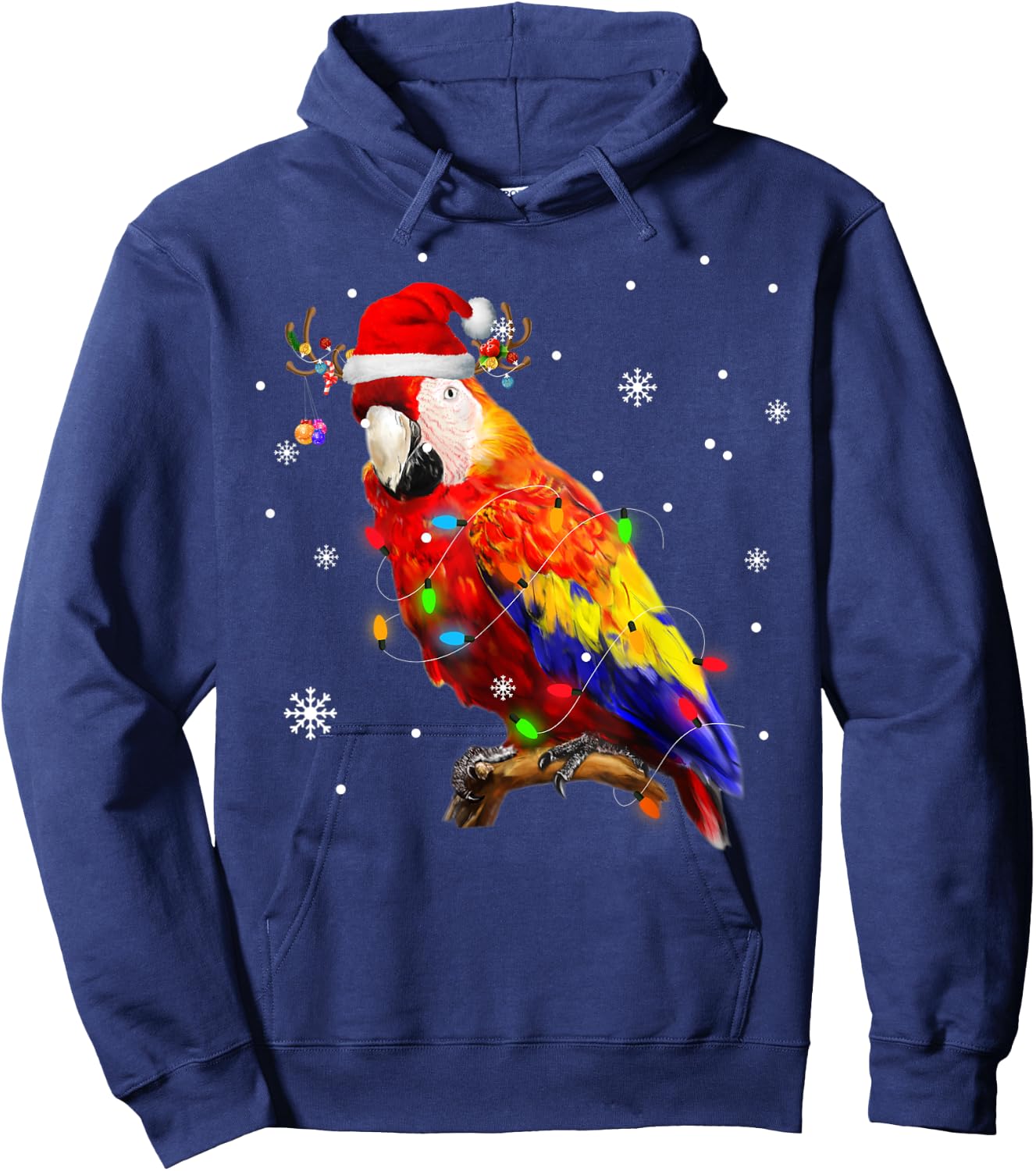 Parrot Santa Hat Reindeer Xmas Light Christmas Pajama Family Hoodie - Hoodie | Navy