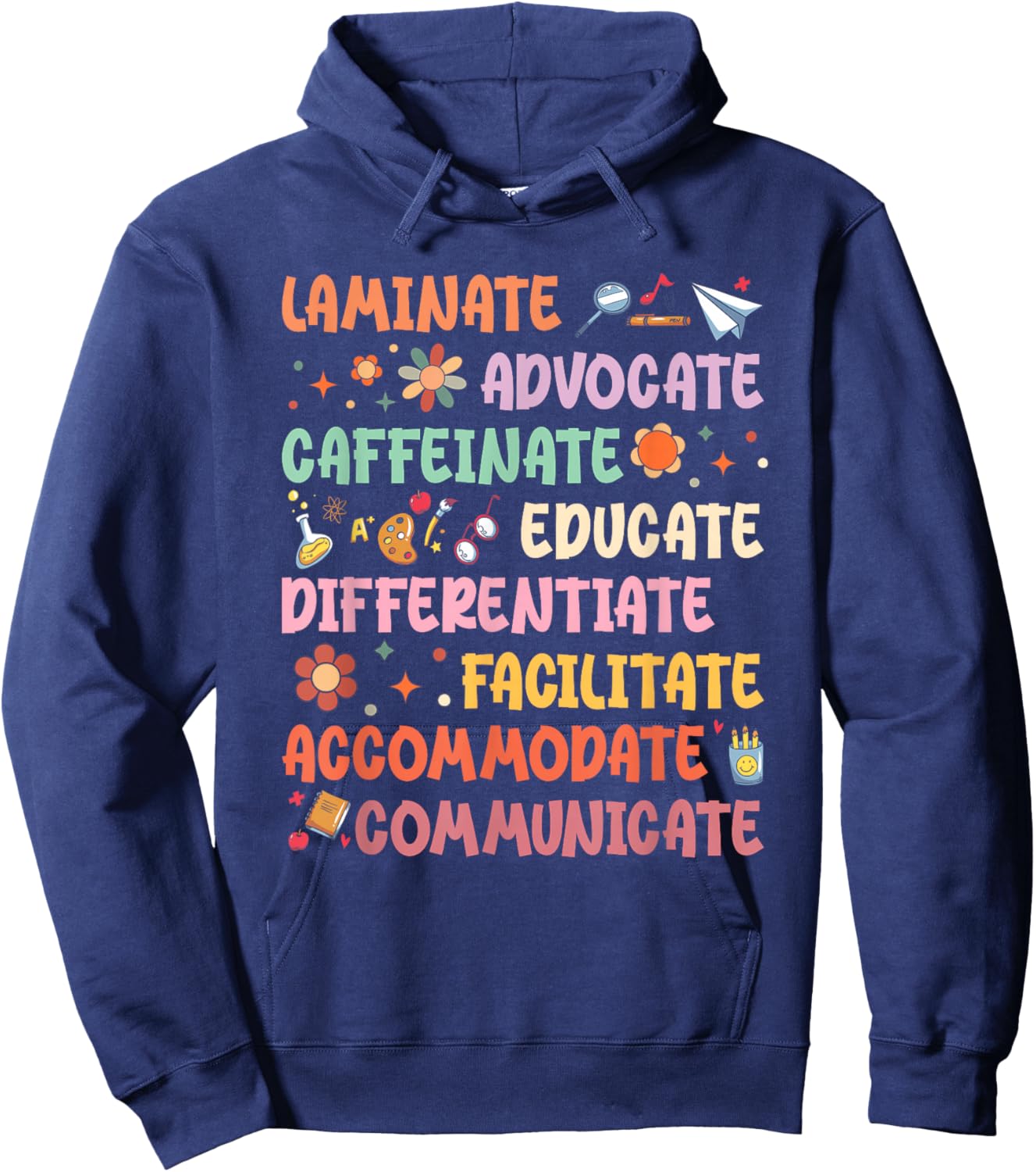 SPED Caffeinate Advocate Laminate Educate Teacher Facilitate Women Hoodie - Hoodie | Navy