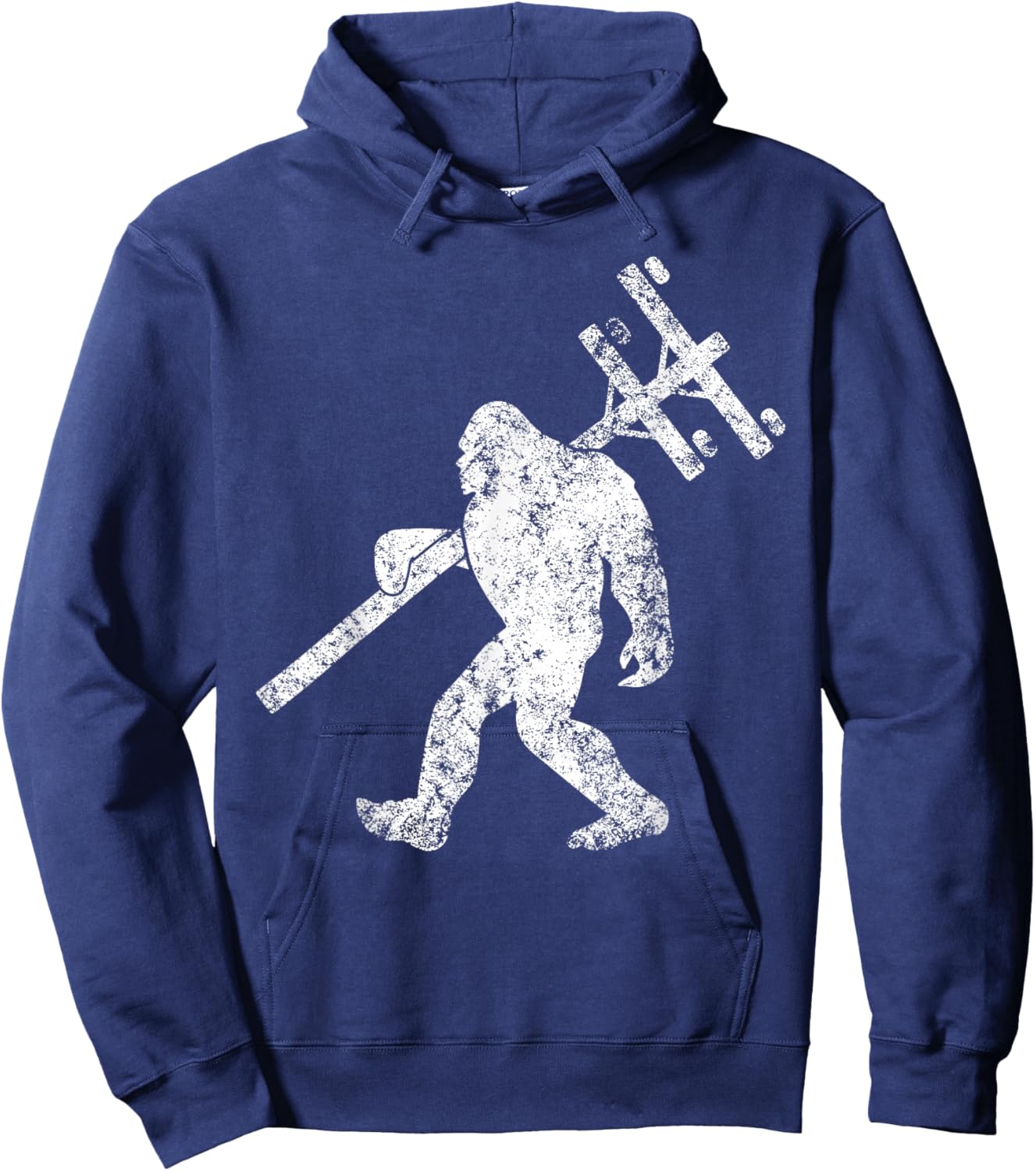 Lineman funny bigfoot hanging Electricity column electrician Hoodie - Hoodie | Navy