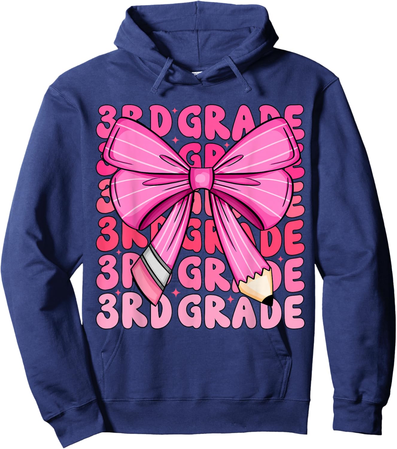 Cute 3rd Grade Girls Coquette Bow Back To School Third Grade Hoodie - Hoodie | Navy