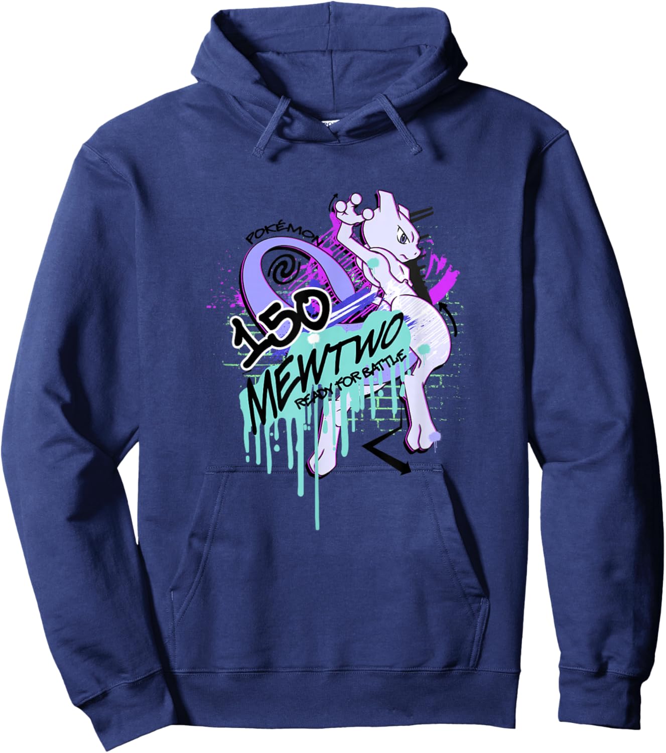 Pokémon Mewtwo Retro Graffiti #150 Ready for Battle Hoodie - Hoodie | Navy