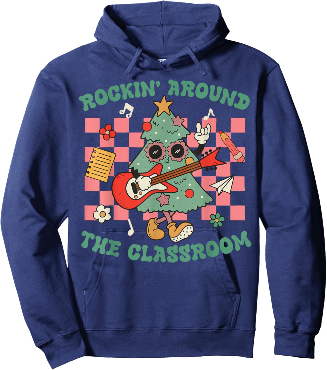 Teacher Christmas Rockin' Around The Classroom Men Women Kids Hoodie - Hoodie | Navy