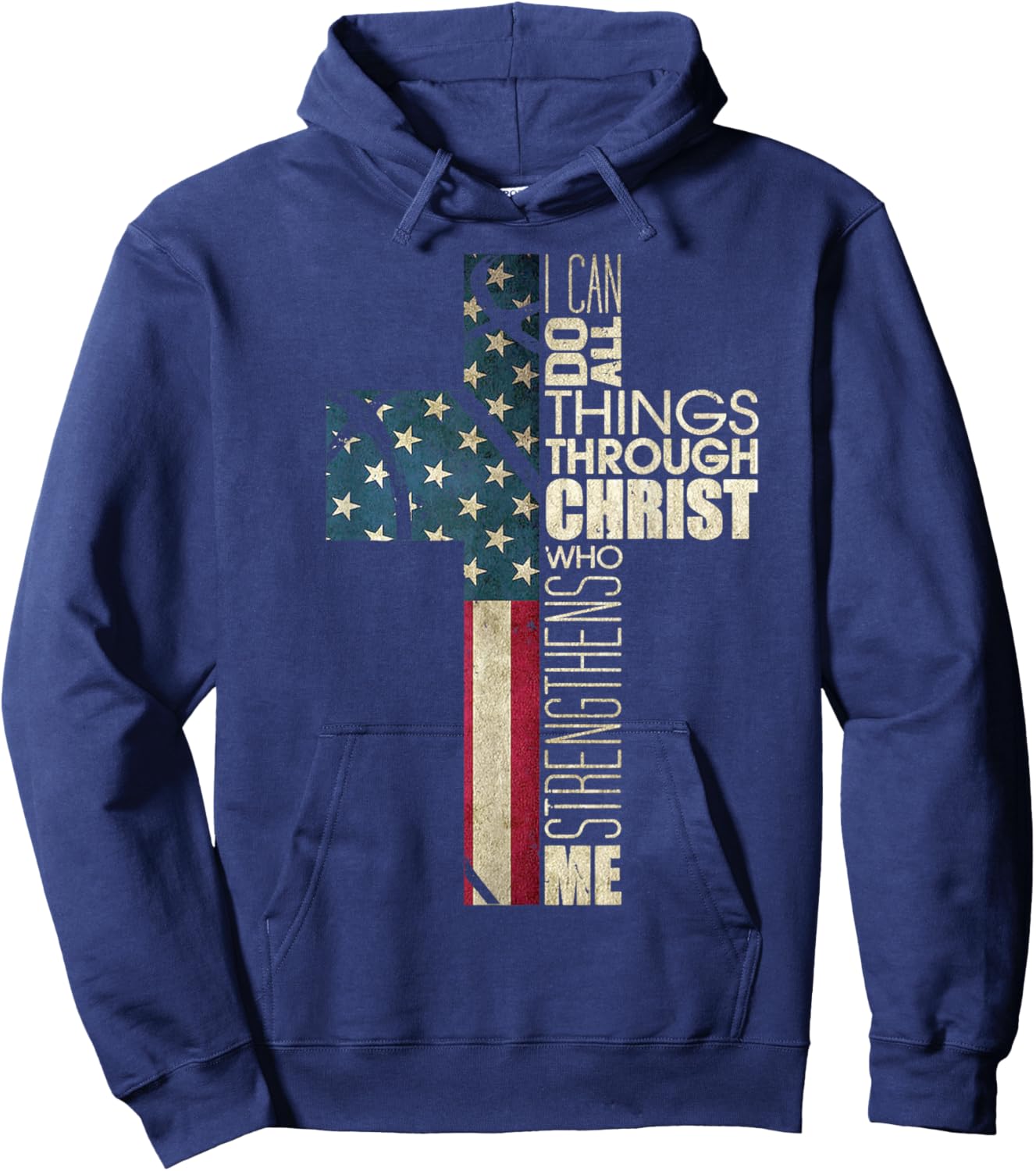 Christian Bible Verse Philippians 4 13 Basketball Cross Flag Hoodie - Hoodie | Navy