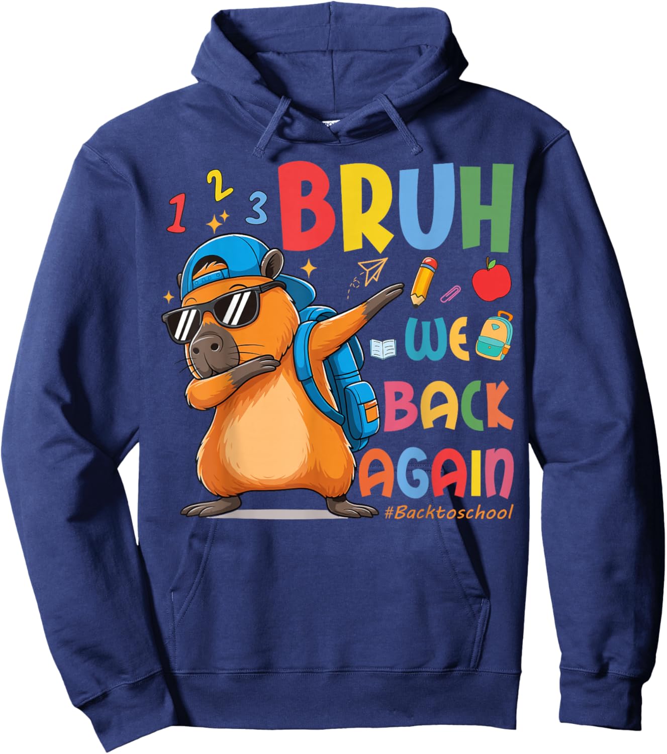 Bruh We Back To School 2nd Grade Teacher Capybara Dabbing Hoodie - Hoodie | Navy