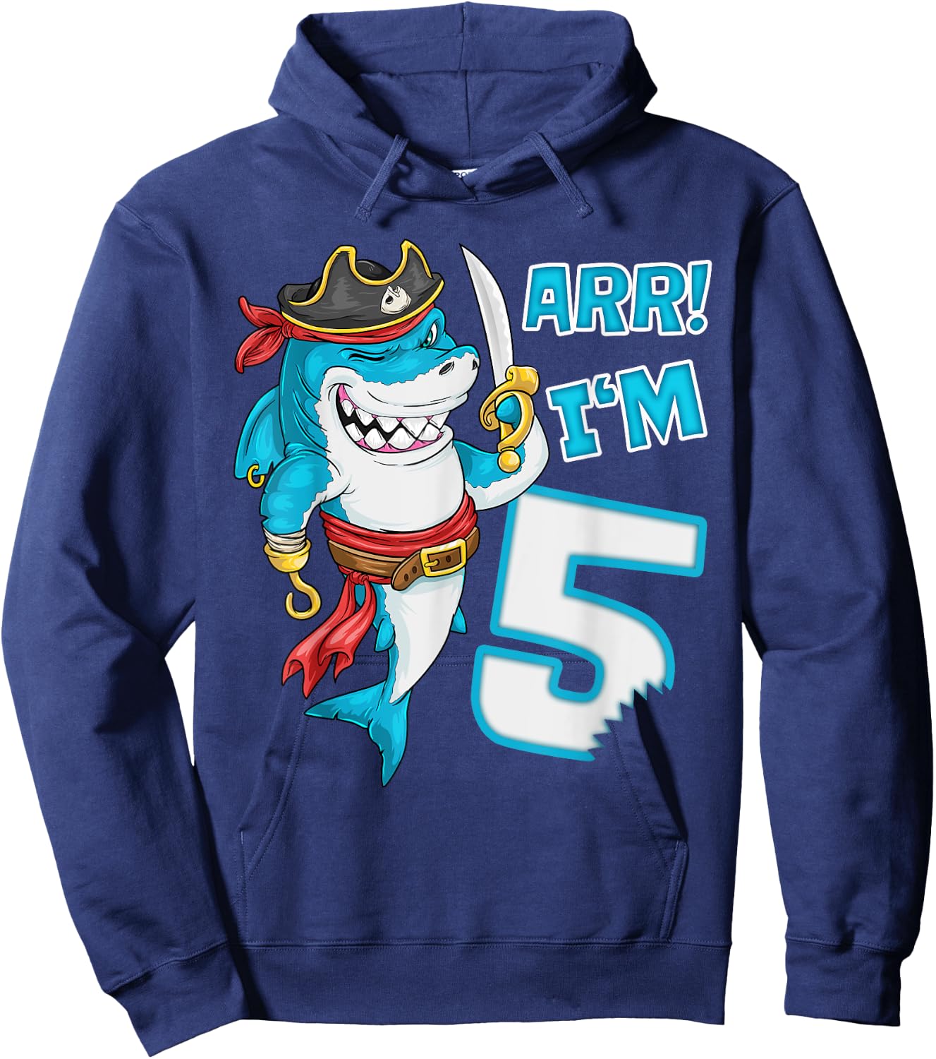 I'm 5 years Bday Shark pirate 5th Birthday boy pirate Party Hoodie - Hoodie | Navy