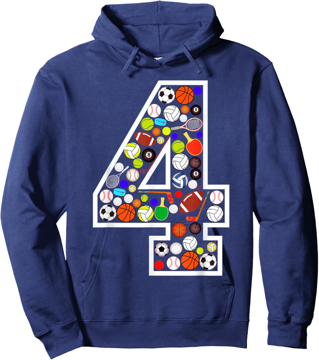 Kids 4th Birthday Sports Big Number Four 4 Year Old Boy Hoodie - Hoodie | Navy