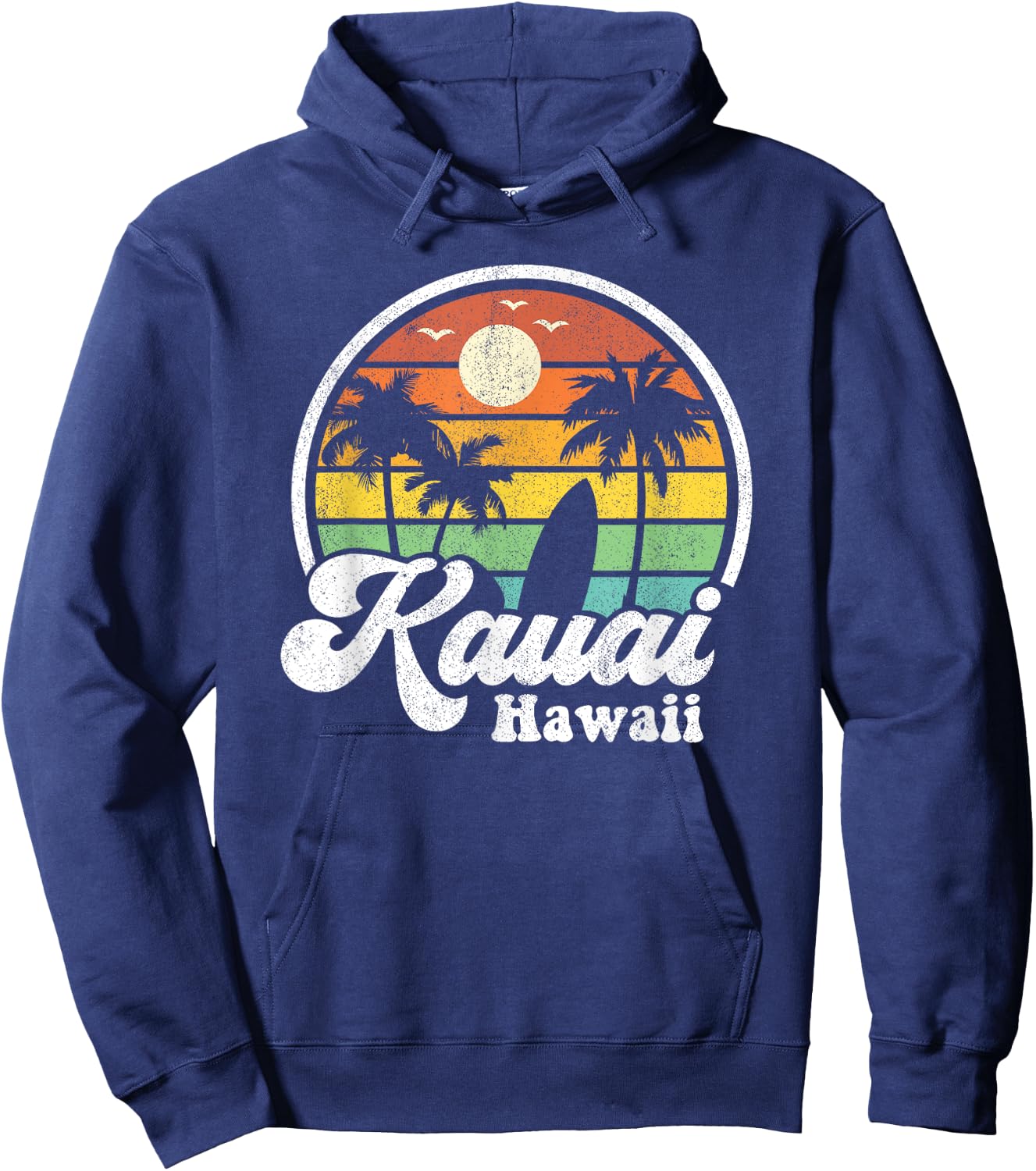 Vintage Kauai Beach Hawaii Surf Hawaiian Surfing 70's Gift Hoodie - Hoodie | Navy
