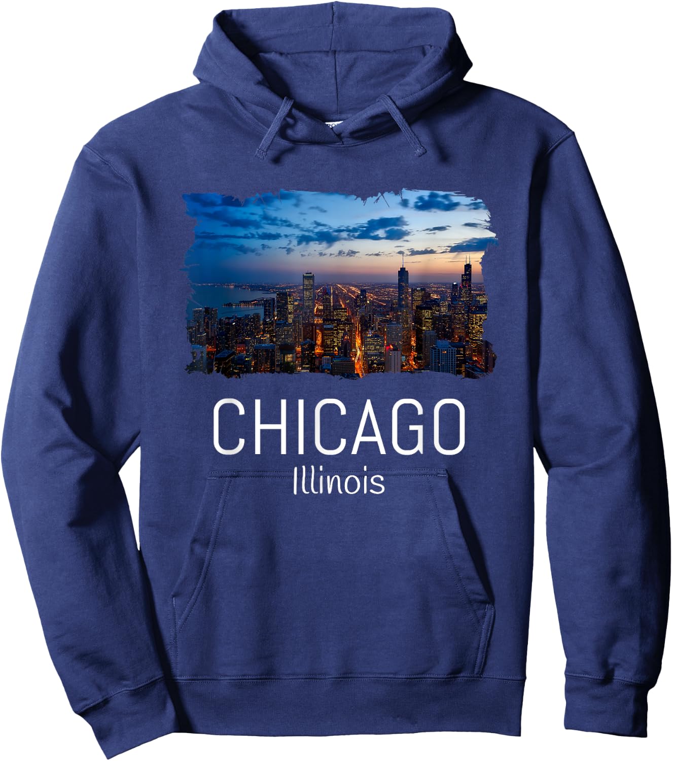 Chicago Skyline At Night Cool Souvenir Chicago Illinois Hoodie - Hoodie | Navy