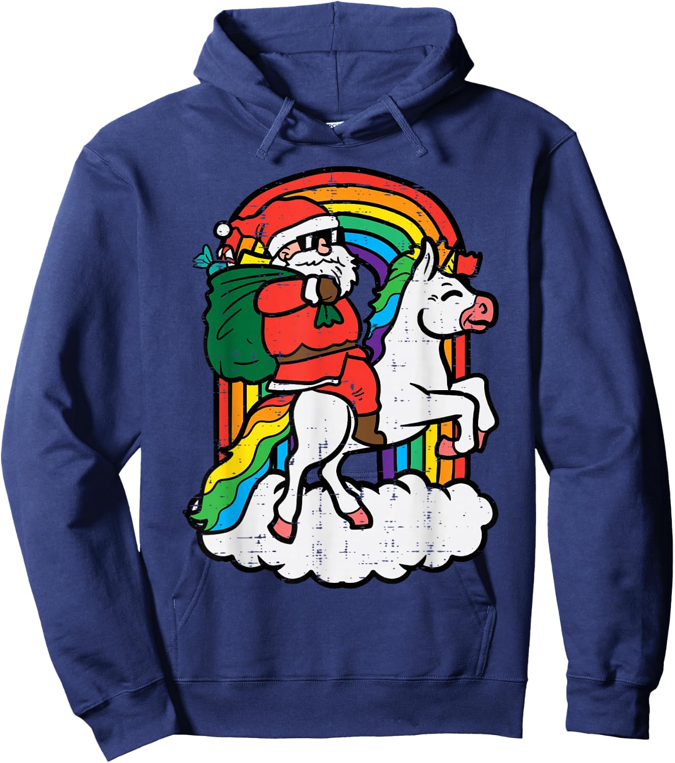 Santa On Unicorn Rainbow Christmas Xmas Toddler Girls Kids Hoodie - Hoodie | Navy