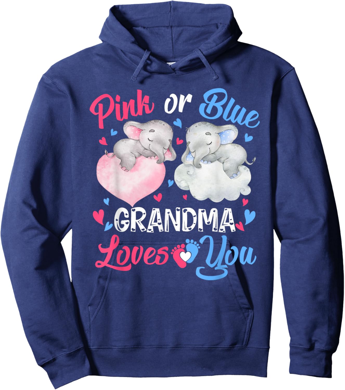Pink or Blue Grandma Loves You Shirt Elephant Gender Reveal Hoodie - Hoodie | Navy