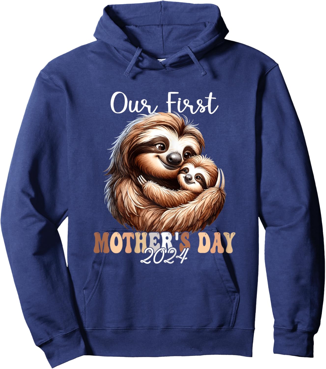 Our First Mother's Day 2024 Mom Sloth Family Matching Baby Hoodie - Hoodie | Navy