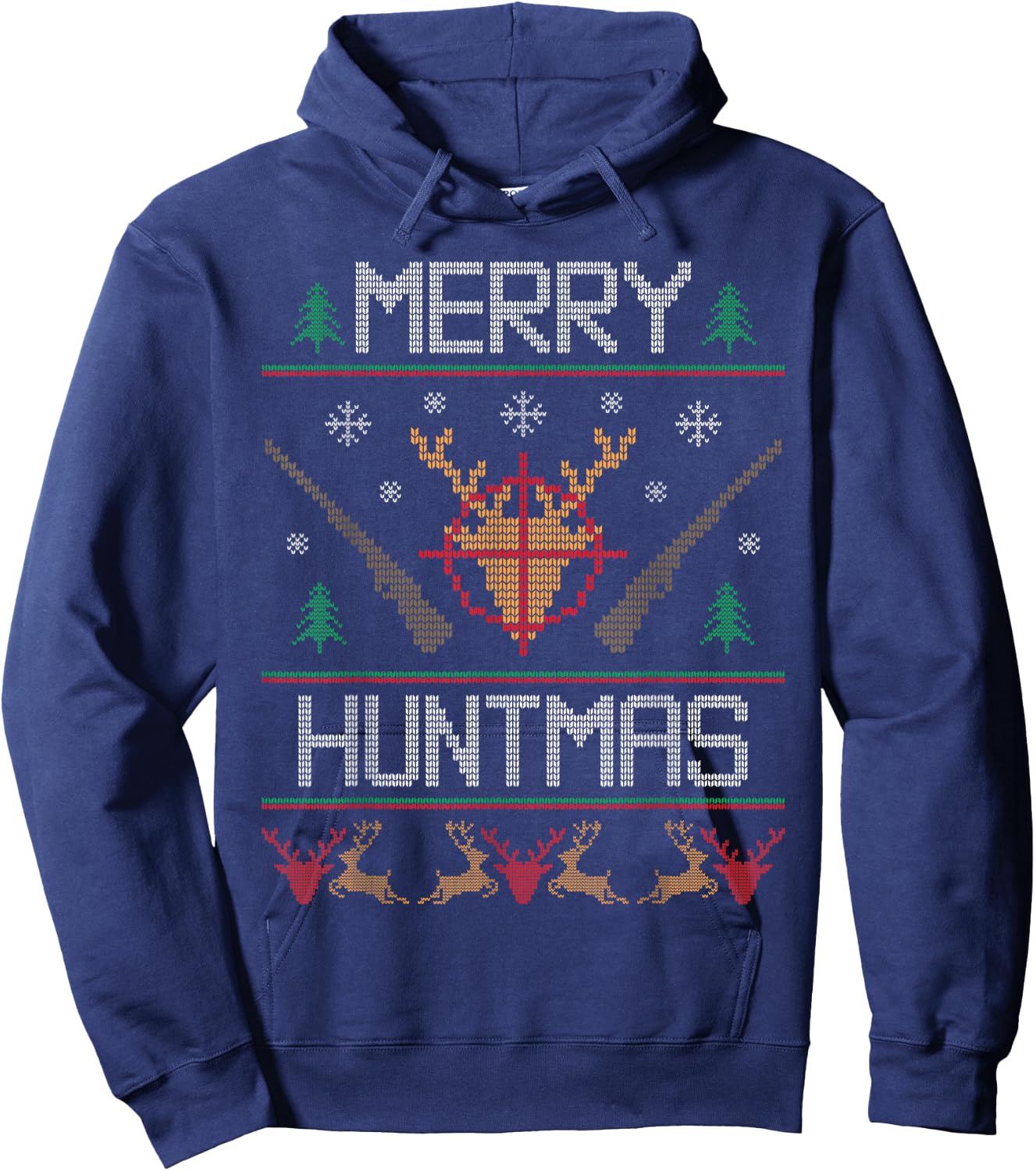 Merry Huntmas Hunting Ugly Christmas Sweater for Deer Hunter Hoodie - Hoodie | Navy