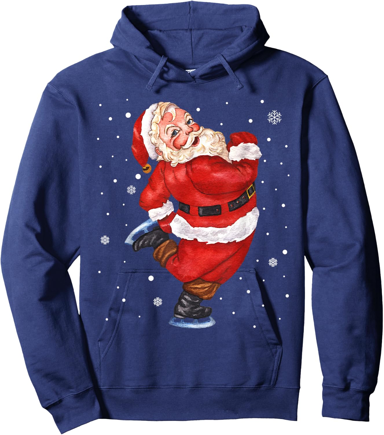 Vintage Santa Wearing Figure Skate Funny Christmas Hoodie - Hoodie | Navy