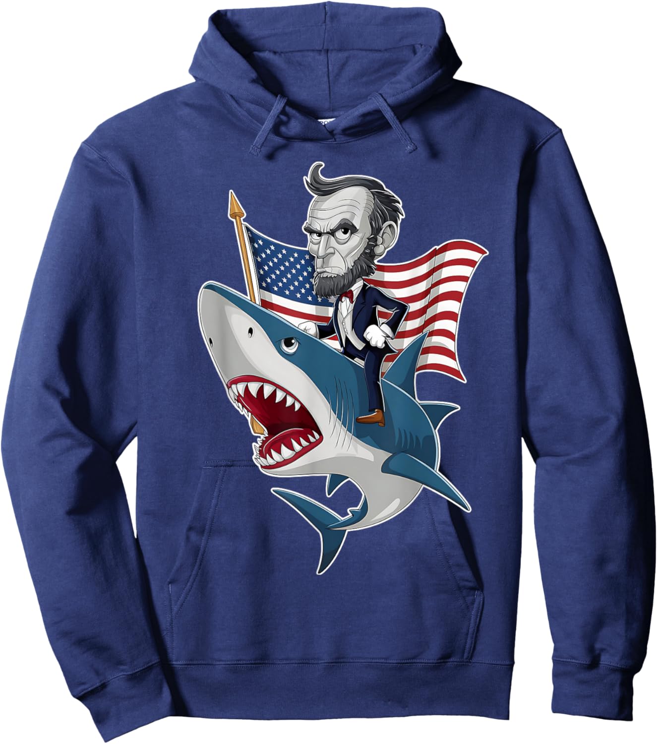 Abraham Lincoln Riding A Shark 4th Of July Patriotic Graphic Hoodie - Hoodie | Navy
