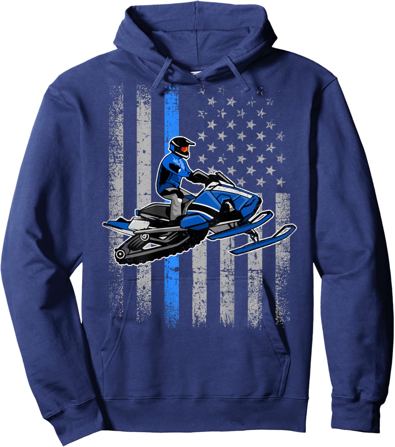 Snowmobile Riding Winter Snow USA American Flag Vintage Hoodie - Hoodie | Navy