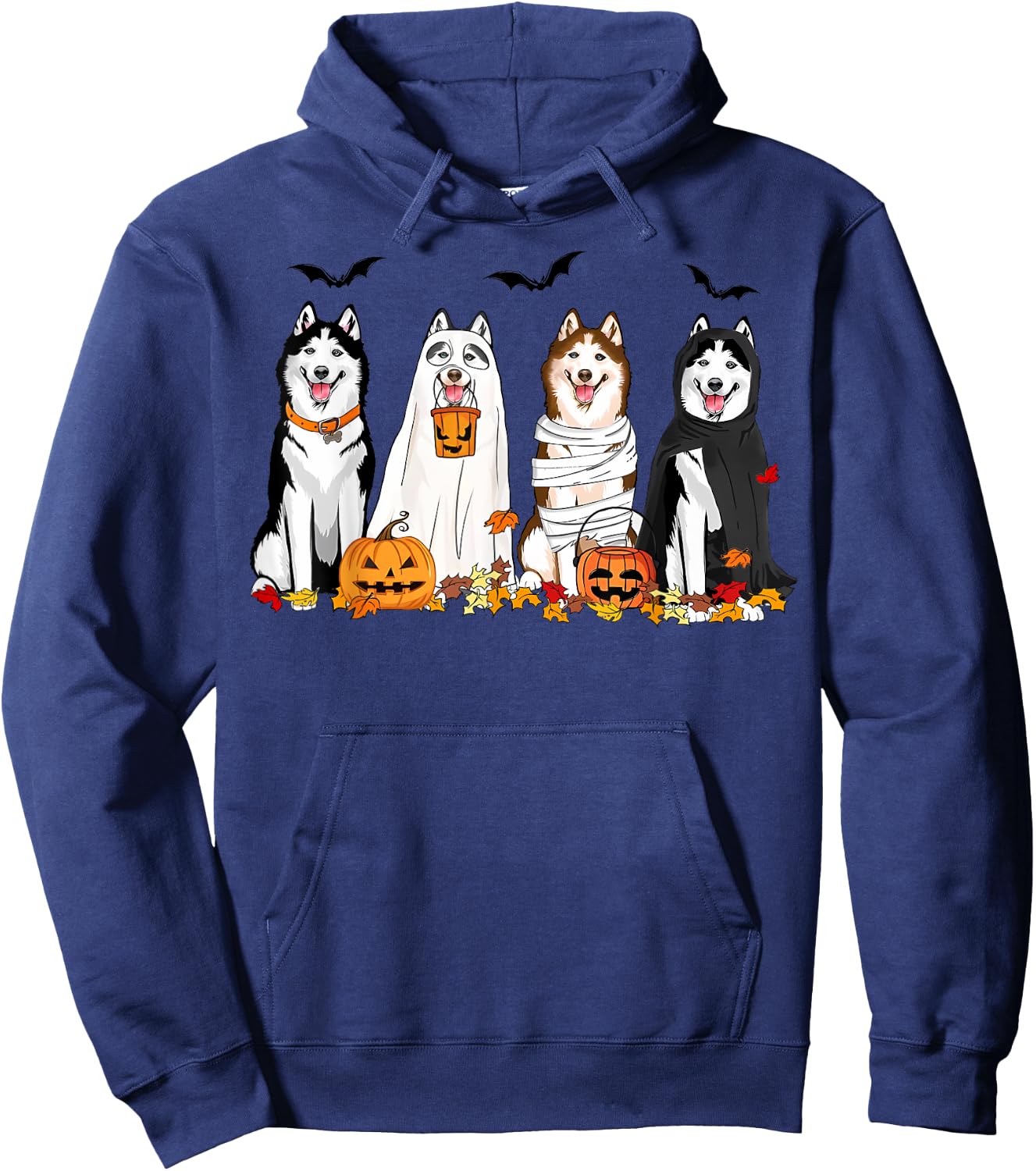 Siberian Husky Dogs Ghost Witch Mummy Halloween Pumpkins Hoodie - Hoodie | Navy